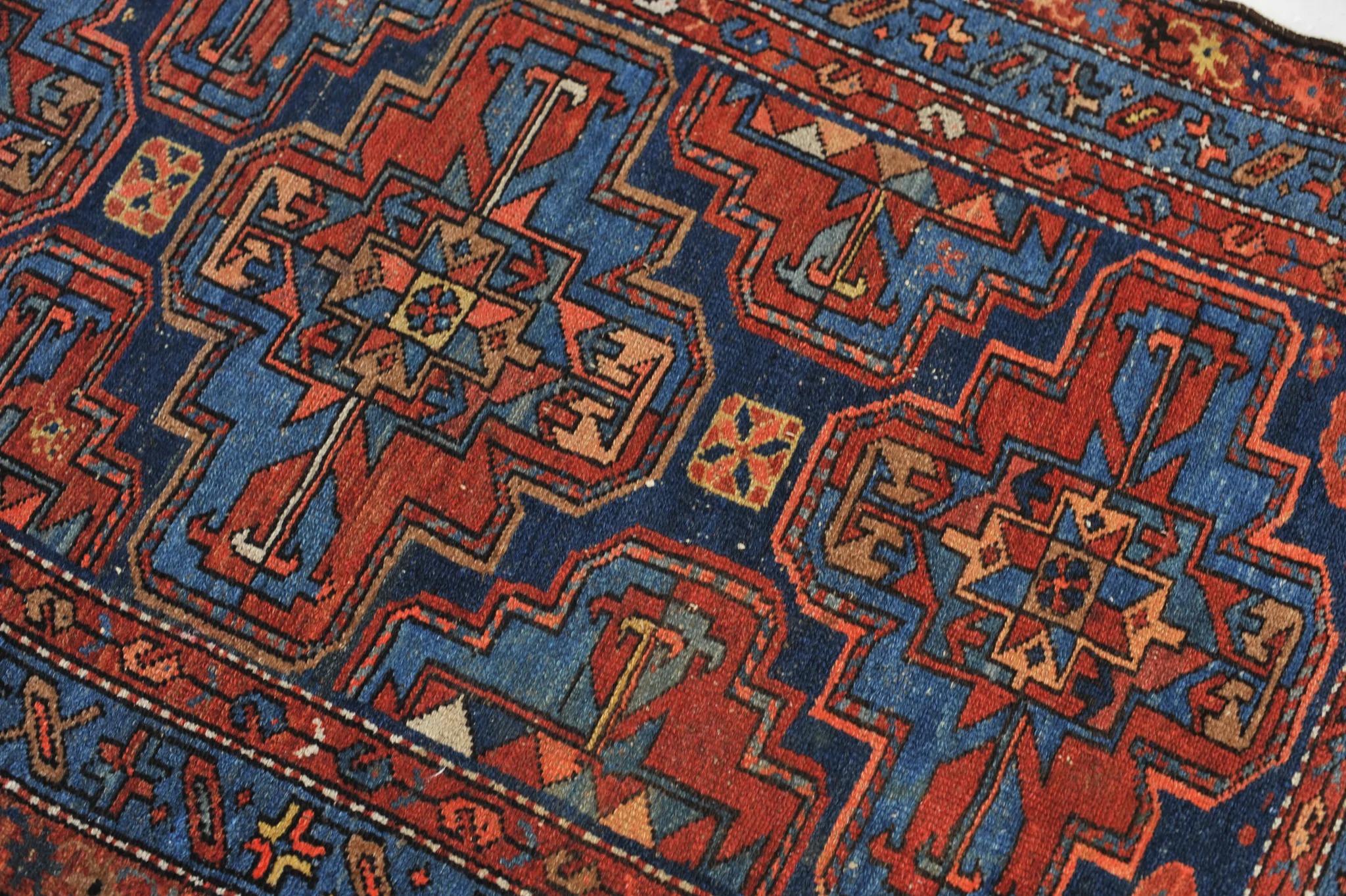 Beautiful Antique Navy and Rust Elephant Track Inspired Rug, c.1930's 4