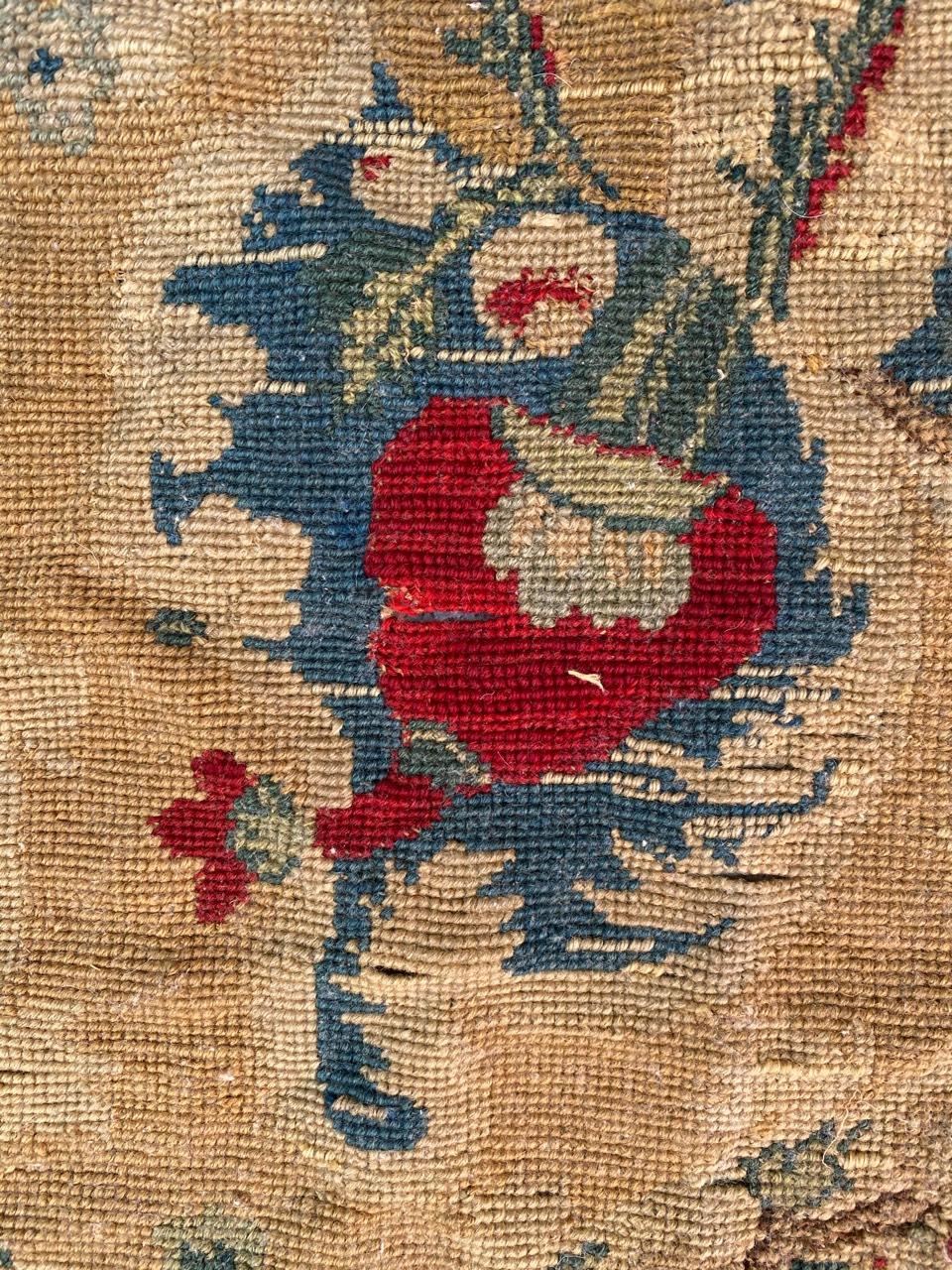 Nice late 19th century French needlepoint tapestry fragment, originally made for chair cover, with a beautiful decorative design and beautiful colors, entirely hand embroidered with needlepoint method, with wool on cotton foundation.