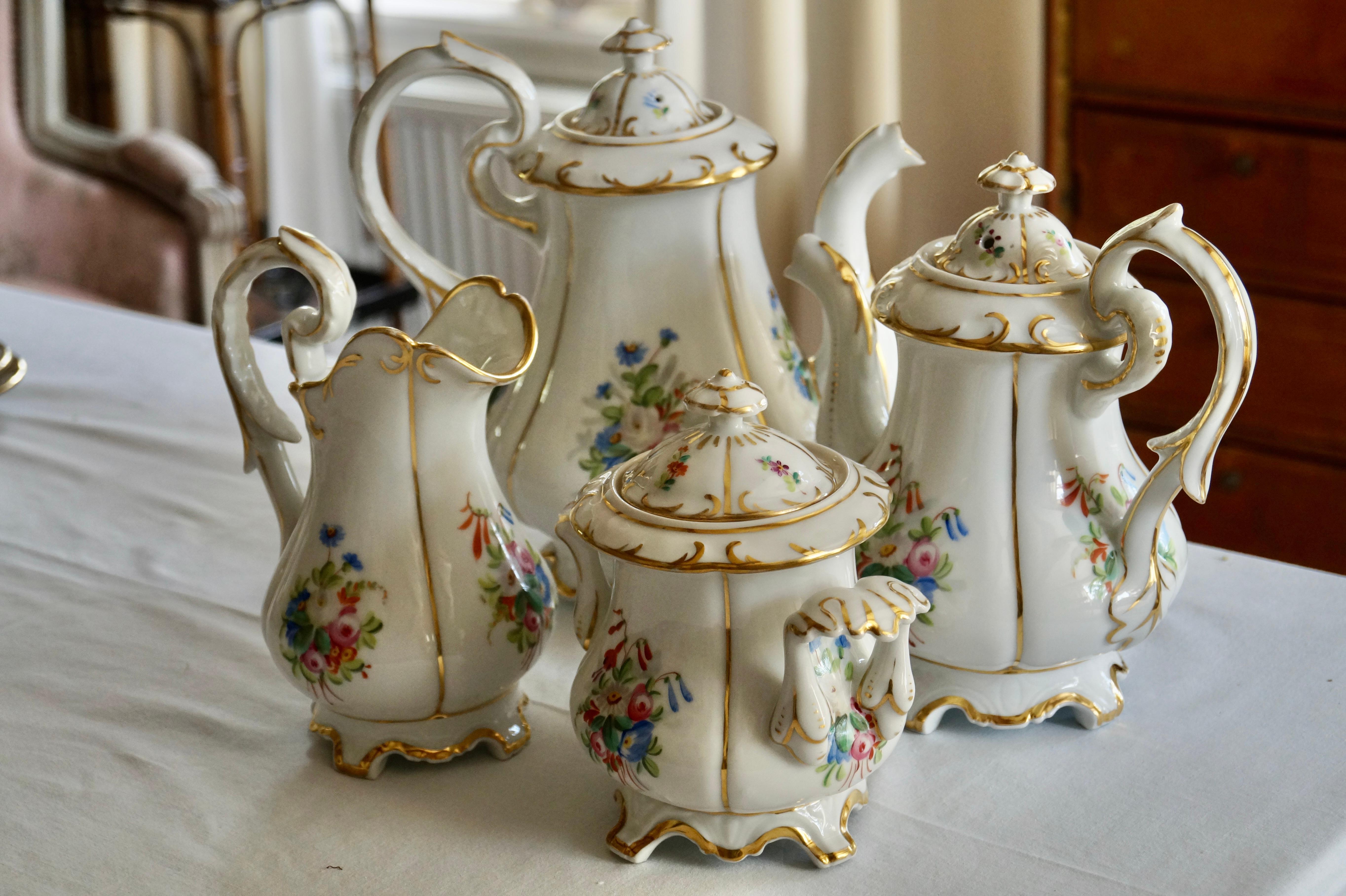 Empire Beautiful Antique Old Paris Porcelain Coffee Tea service 1860-1880 For Sale