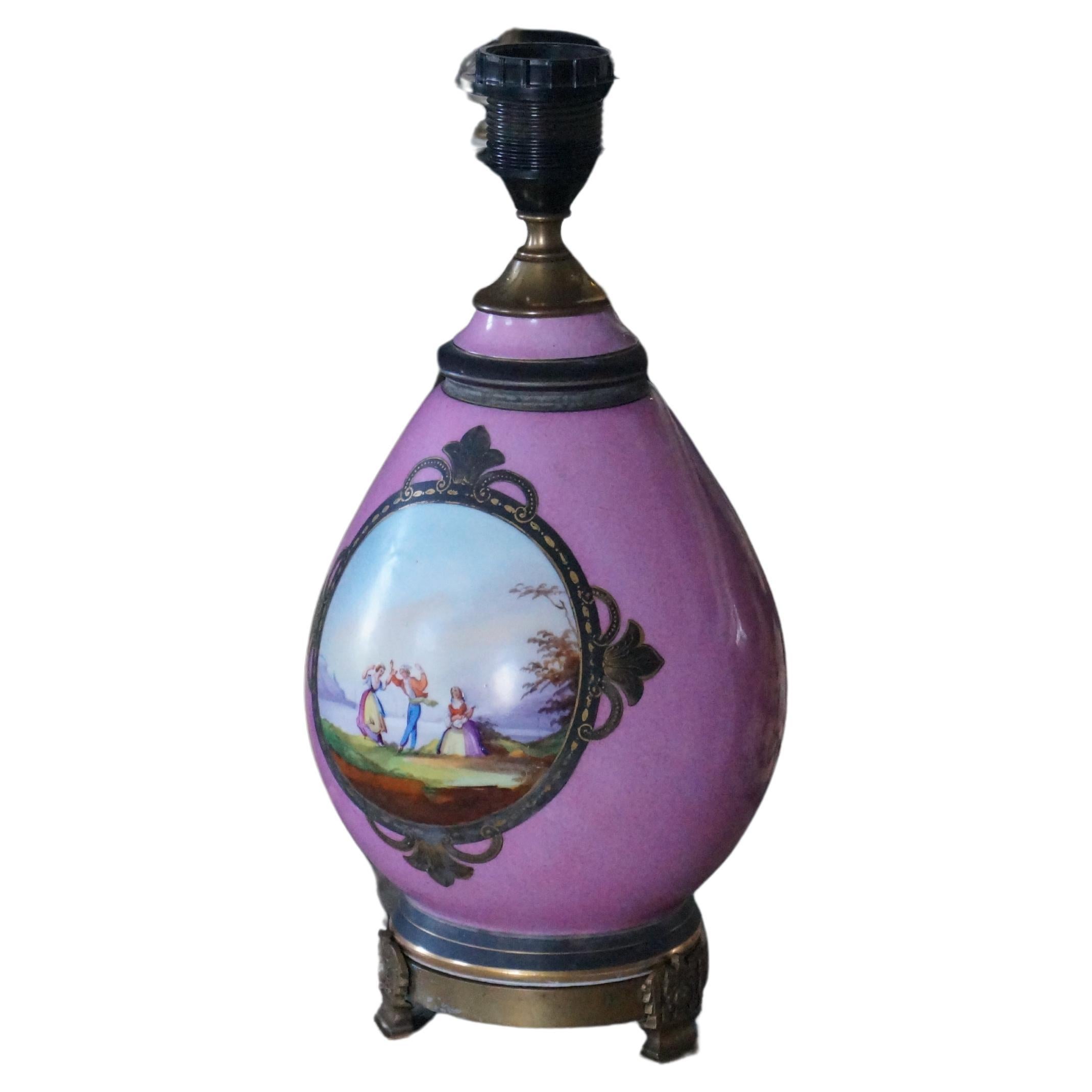 Beautiful Antique Old Paris Porcelain Pink Table Lamp Base. France 19th century. For Sale