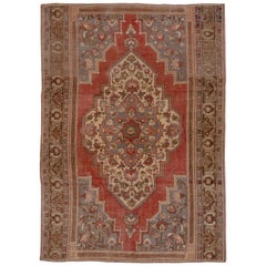 Beautiful Antique Oushak Carpet with a Red Field and Gray Medallion
