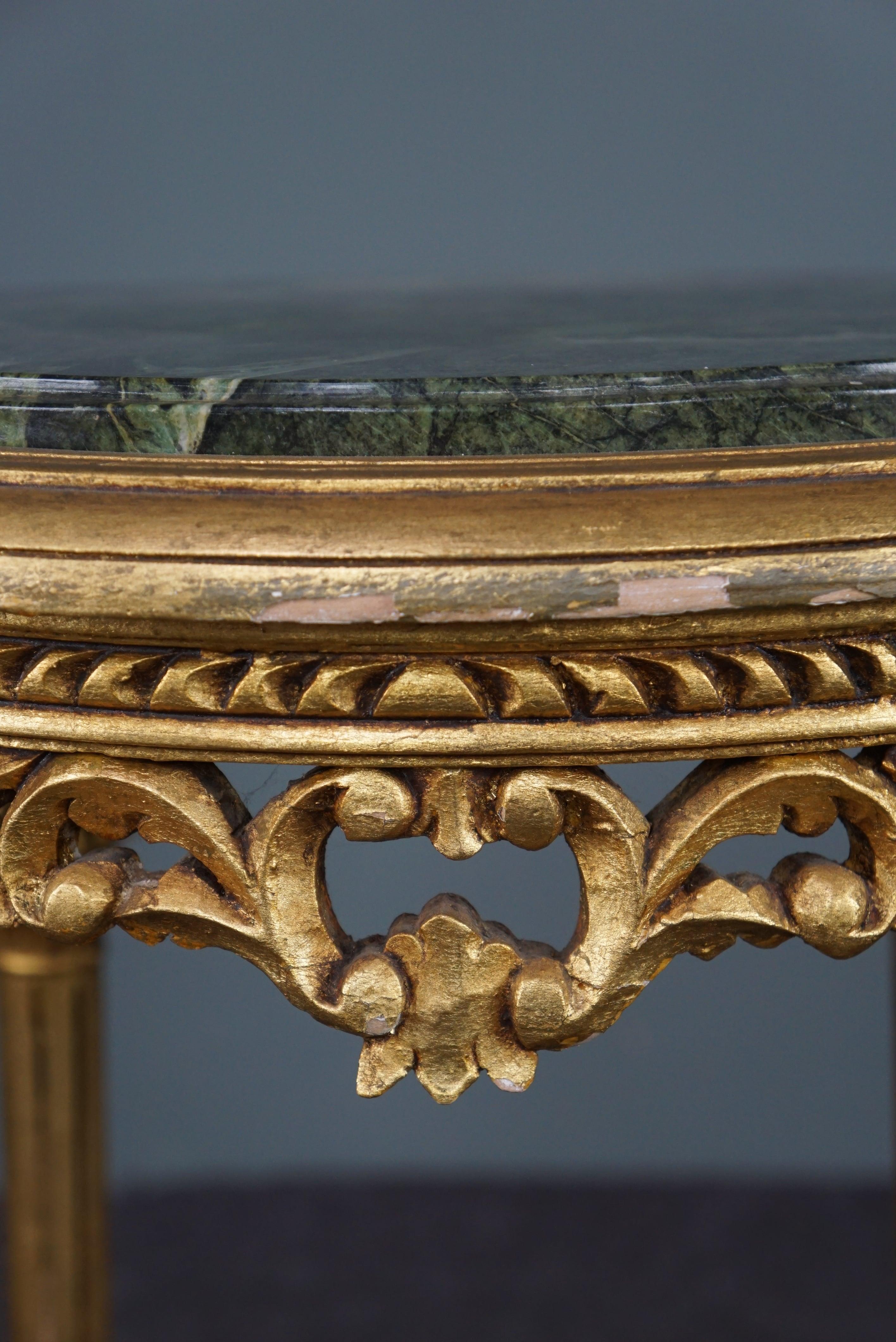 20th Century beautiful antique pedestal / plant stand with Italian marble and gold-plated woo For Sale