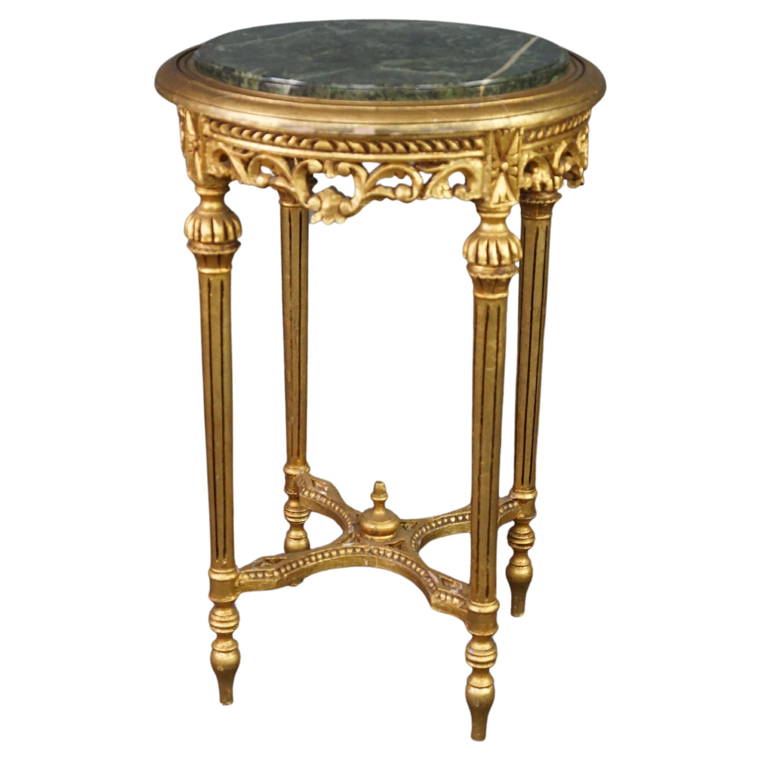 beautiful antique pedestal / plant stand with Italian marble and gold-plated woo For Sale