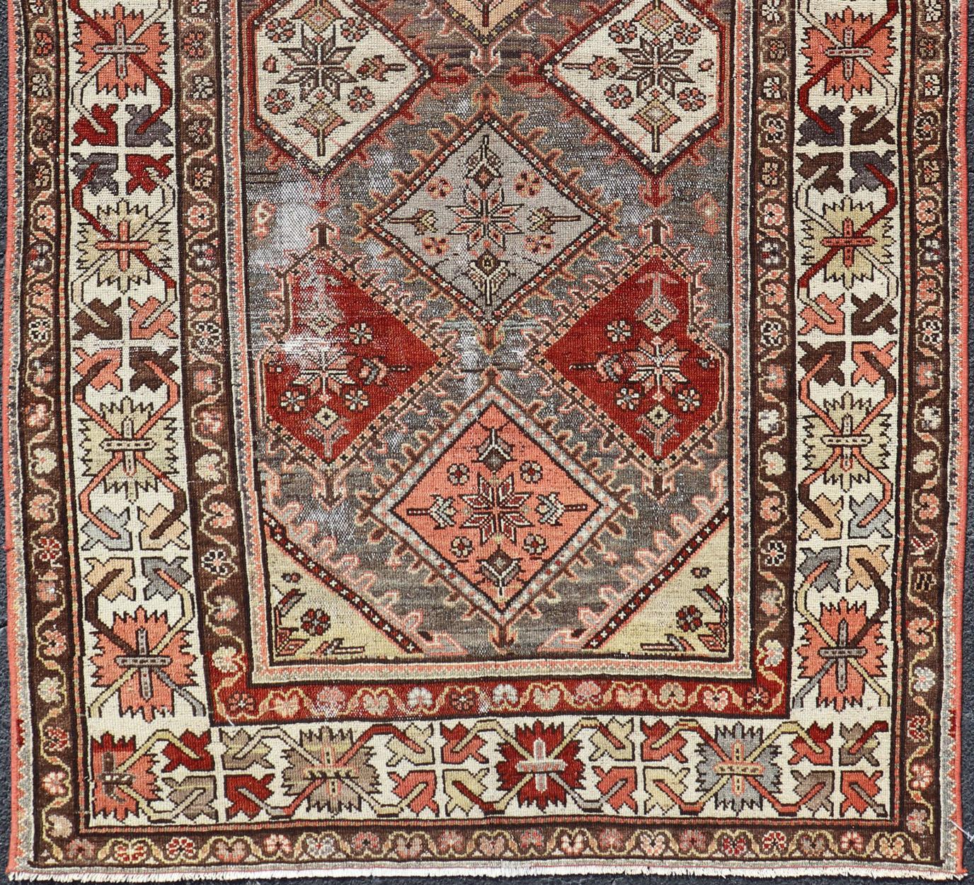 Hand-Knotted Beautiful Antique Persian Bakhitari Rug in Diamond Patten in Gray & Multi Colors For Sale