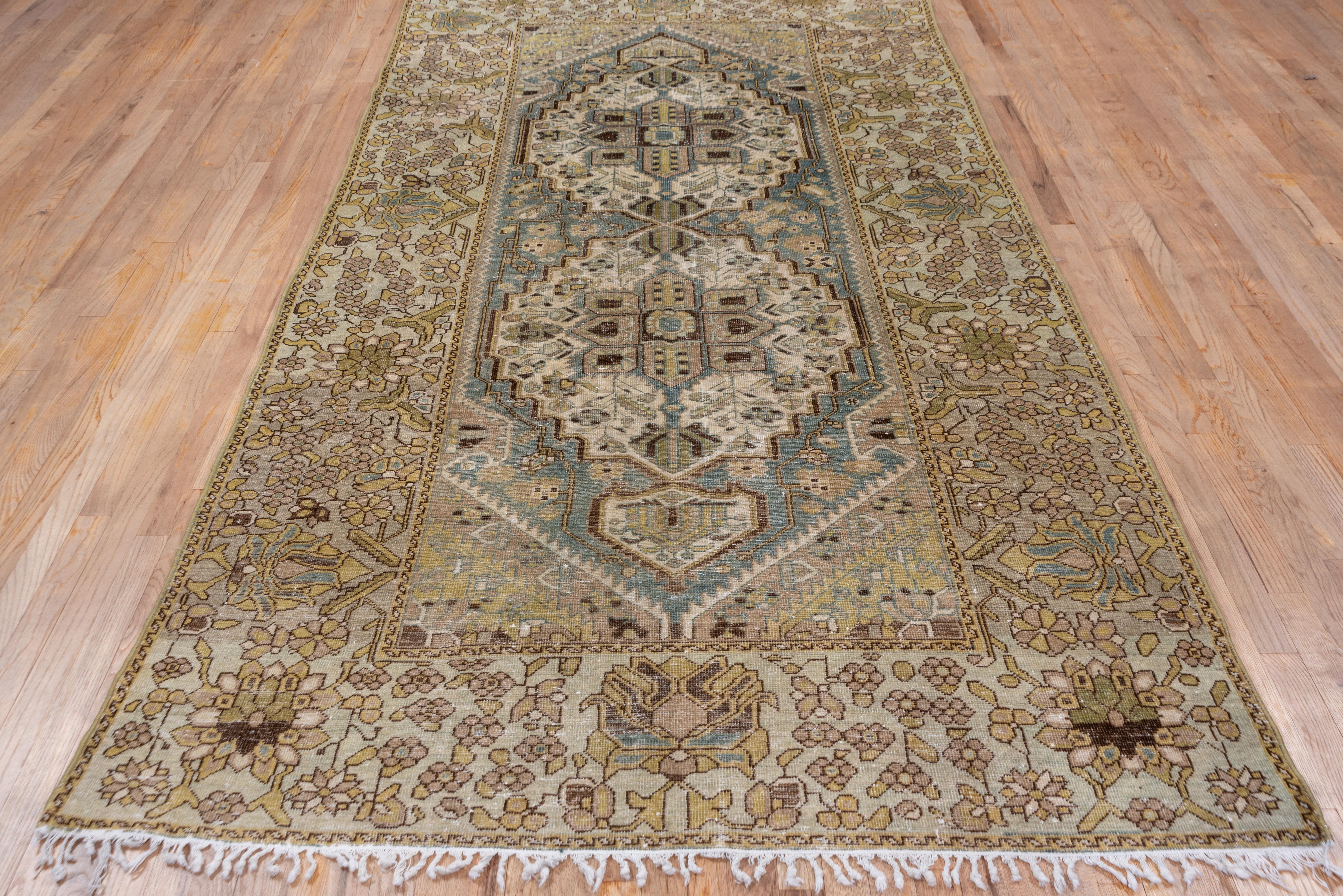 Hand-Knotted Beautiful Antique Persian Baktiary Gallery Rug, Slate Blue Field For Sale