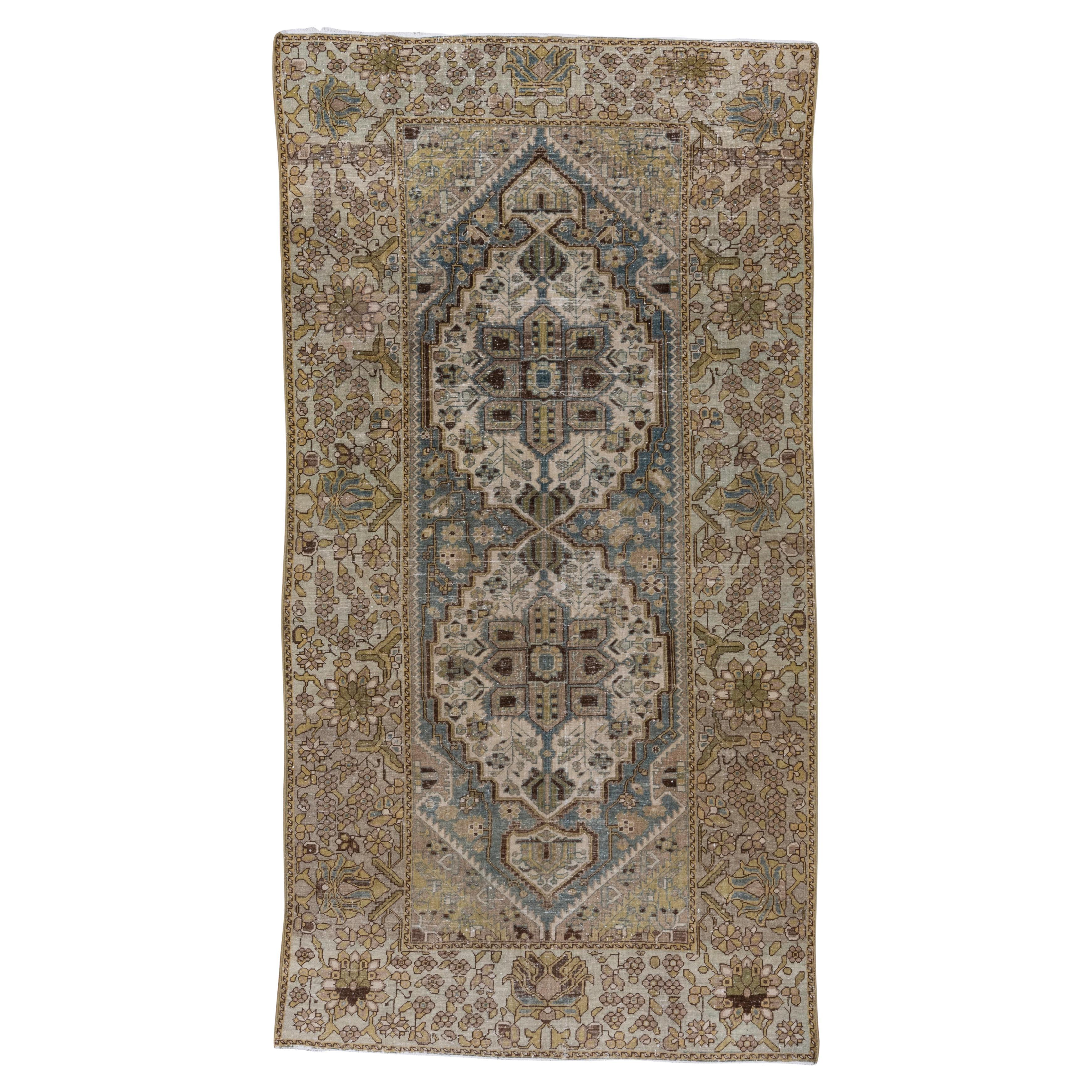 Beautiful Antique Persian Baktiary Gallery Rug, Slate Blue Field For Sale