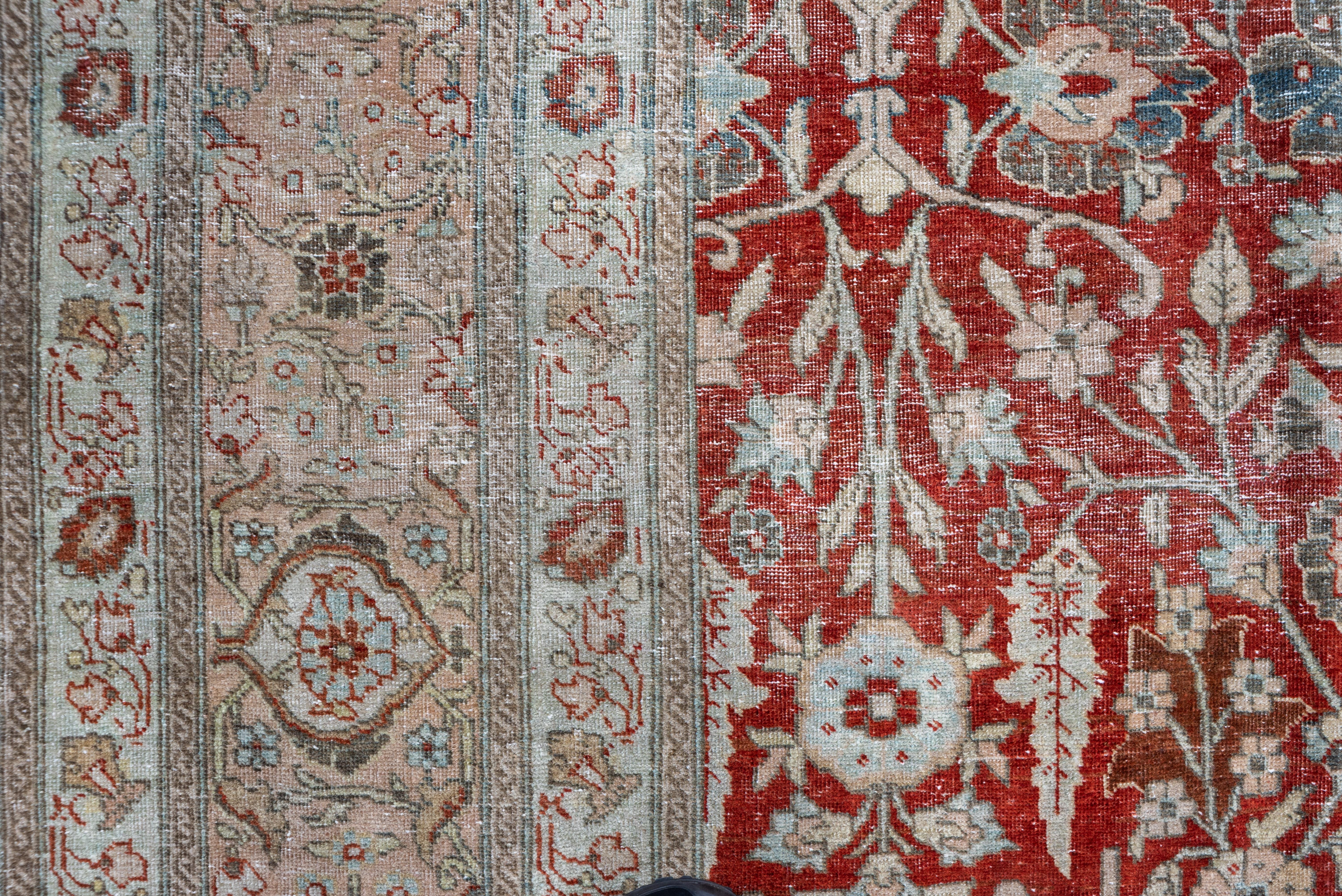 Schöner antiker persischer Täbris-Teppich, Rubinrotes Blumenfeld, weiche, getönte Bordüren (Mitte des 20. Jahrhunderts) im Angebot