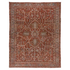 Beautiful Antique Pesian Heriz Rug, Allover Field, Coral & Baby Blue Accents