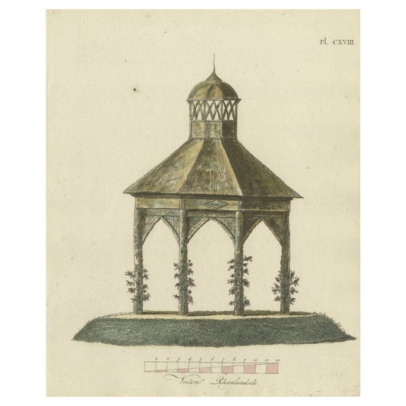 Magnifique impression ancienne d'architecture de jardin par Van Laar, 1802