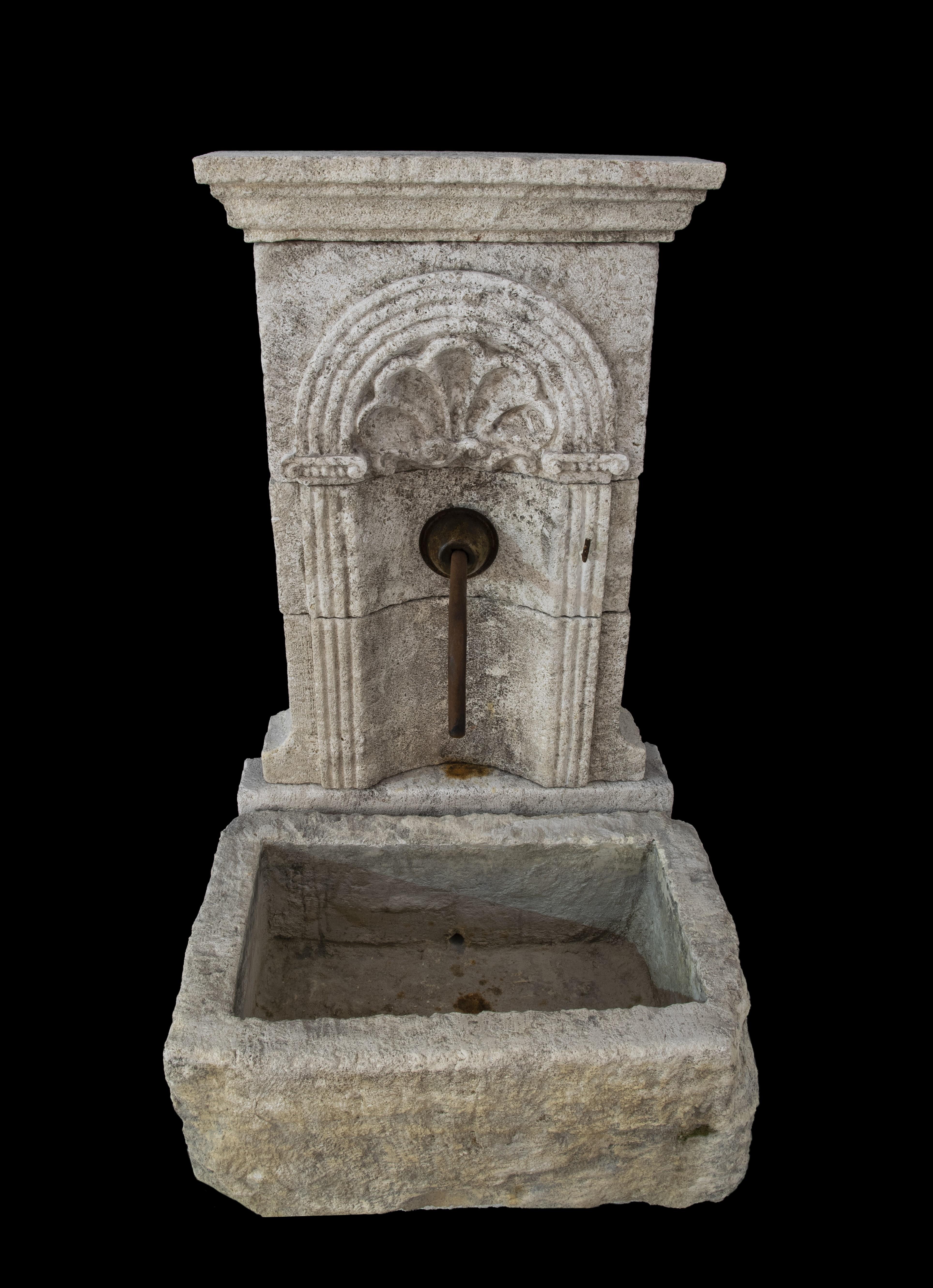 Rustic Beautiful antique reclaimed old limestone wall fountain - Tuscan - Mediterranean For Sale