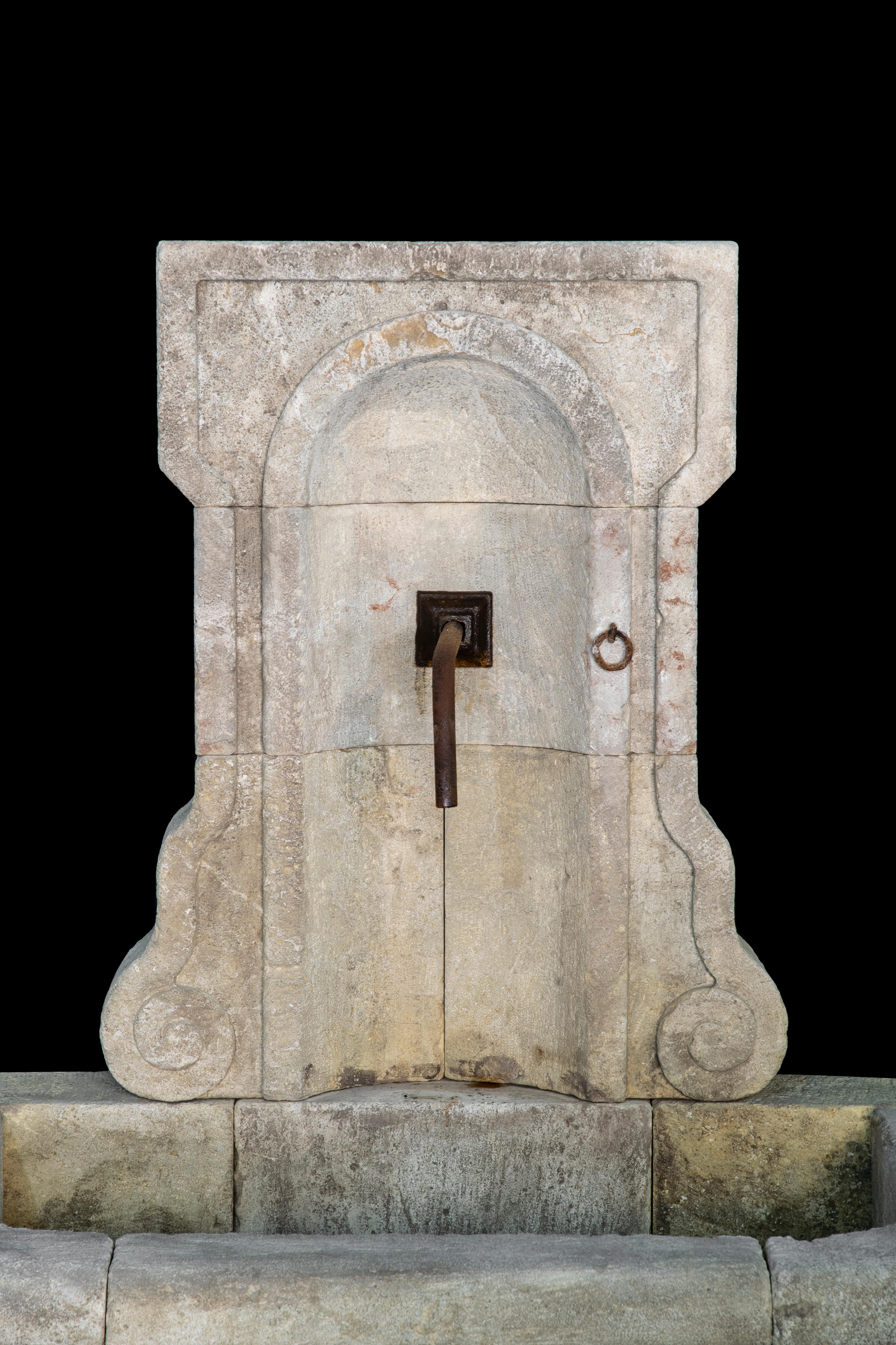 Hand-Carved Beautiful antique reclaimed old limestone wall fountain - Tuscan - Mediterranean For Sale