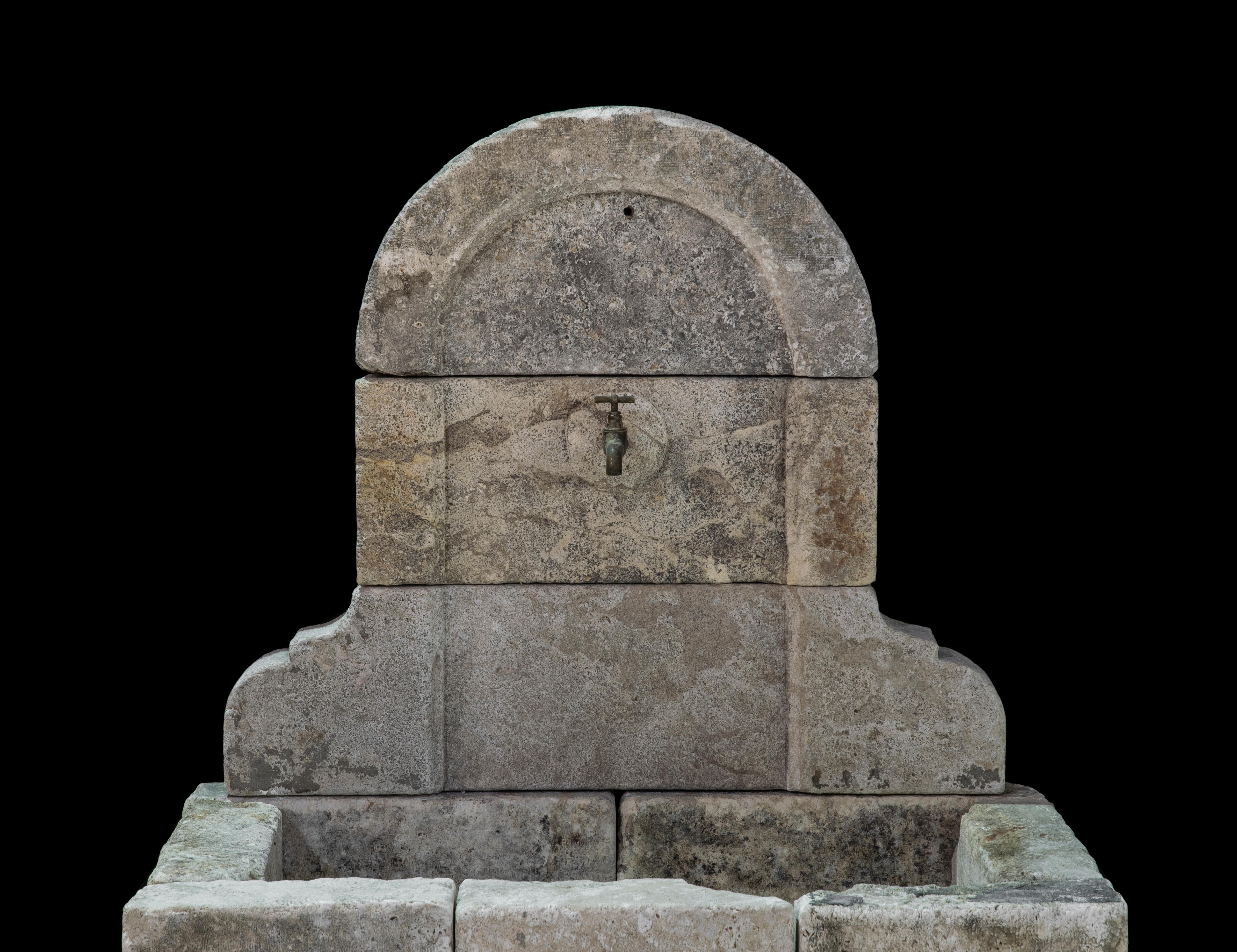 Hand-Carved Beautiful antique reclaimed old limestone wall fountain - Tuscan - Mediterranean For Sale