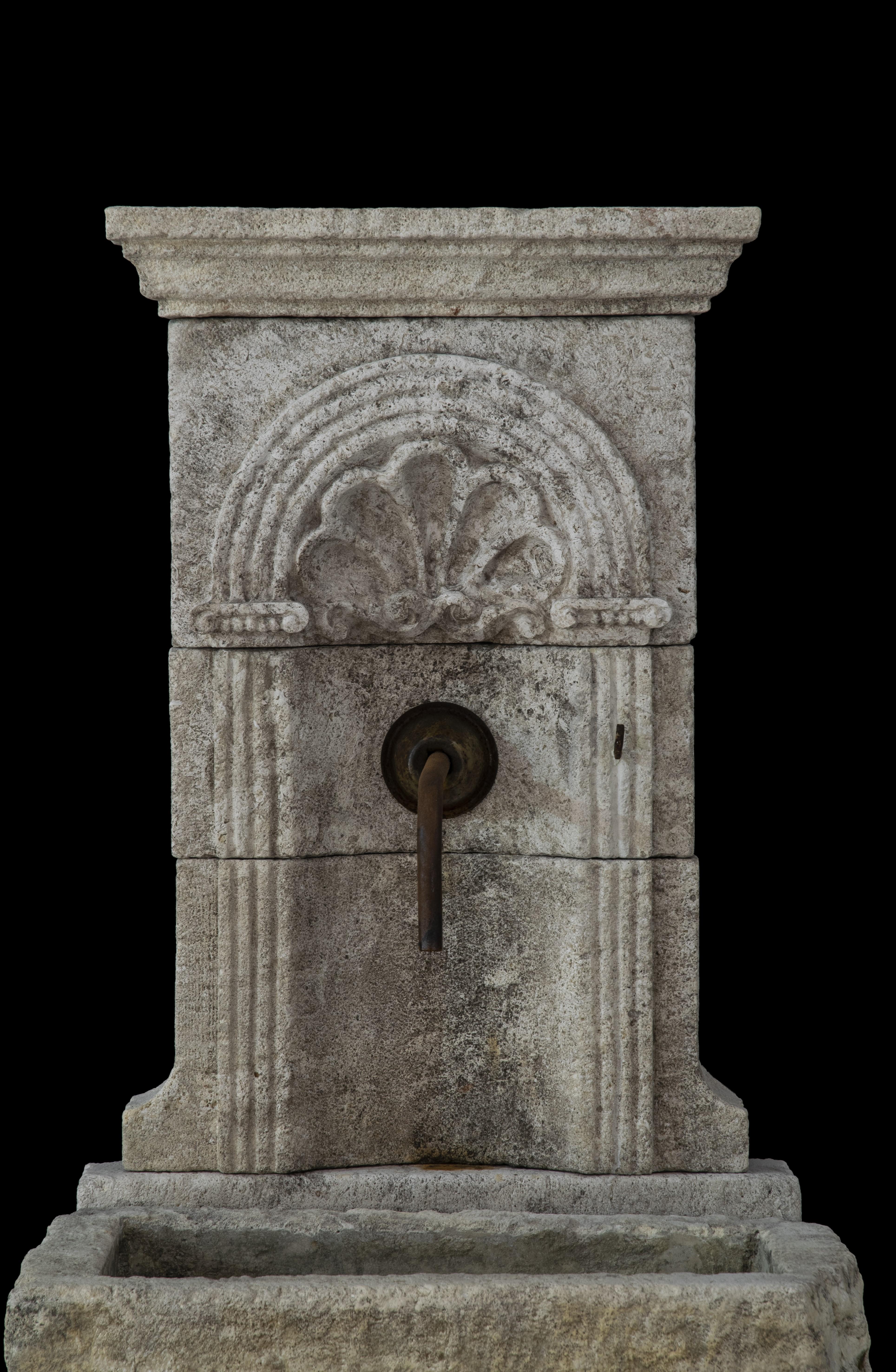 French Beautiful antique reclaimed old limestone wall fountain - Tuscan - Mediterranean For Sale