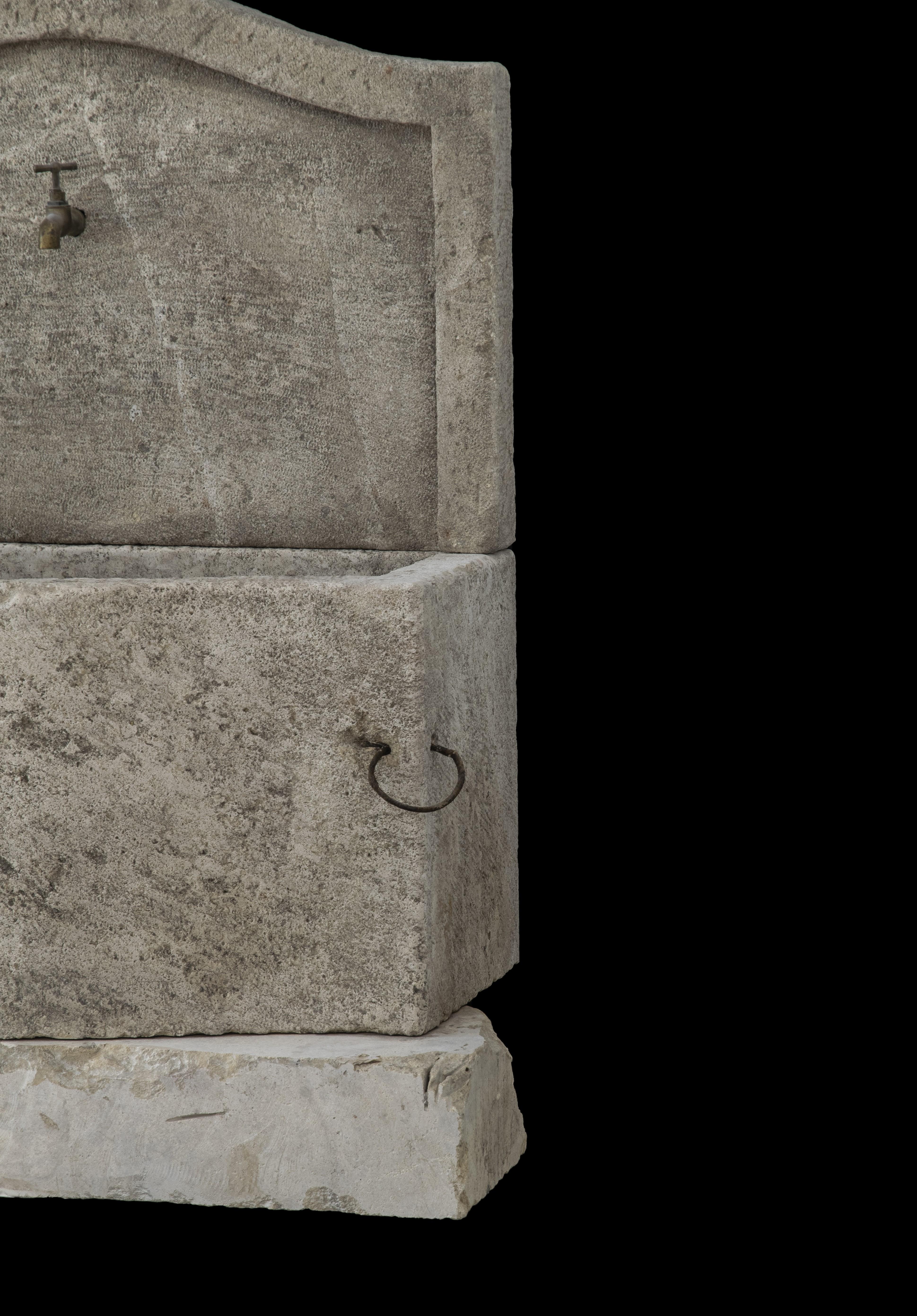 Beautiful antique reclaimed old limestone wall fountain - Tuscan - Mediterranean In Distressed Condition For Sale In Costa Mesa, CA