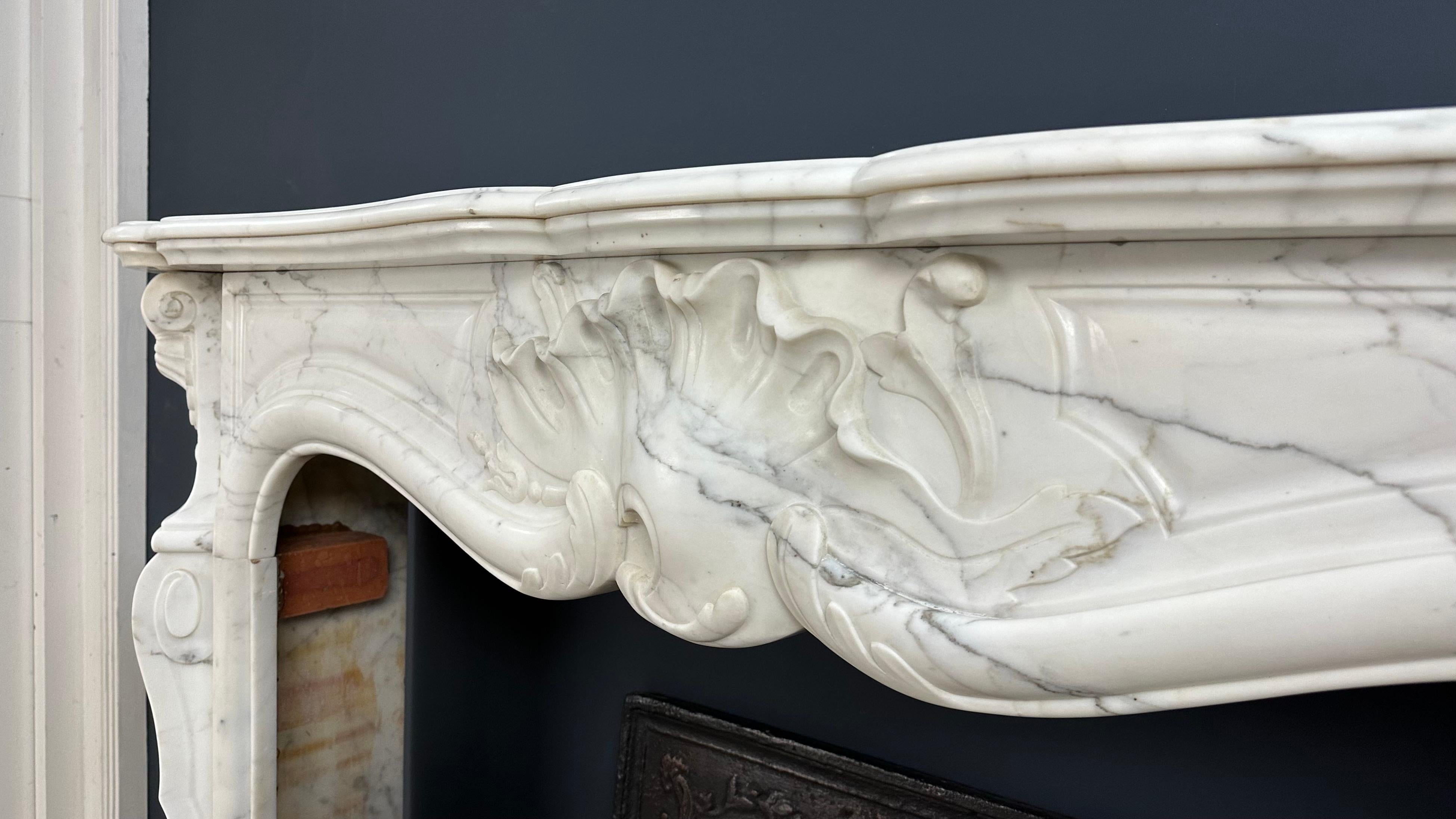 Beautiful Antique Rococo Front Fireplace White Marble For Sale 3