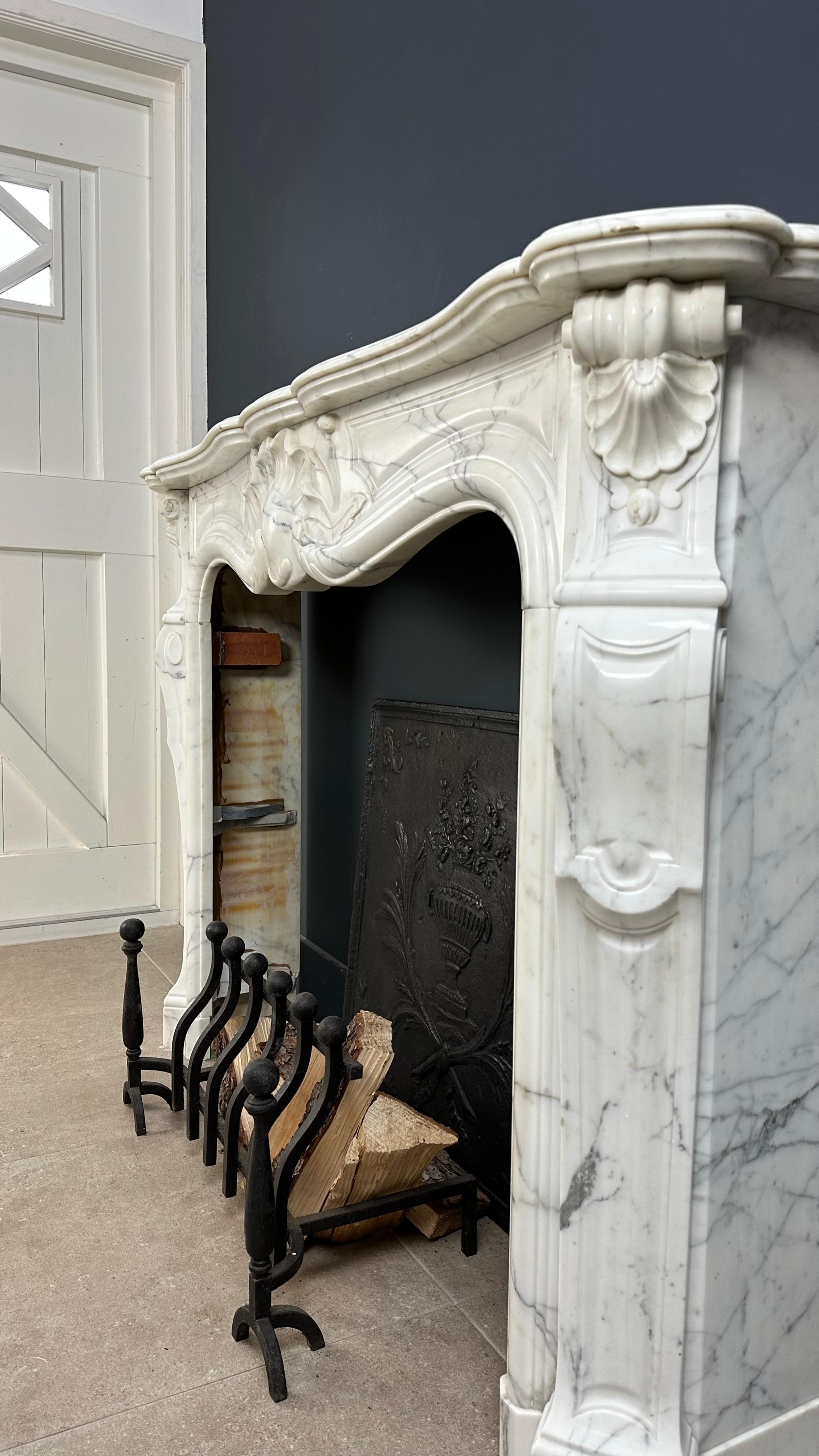 Beautiful Antique Rococo Front Fireplace White Marble For Sale 4