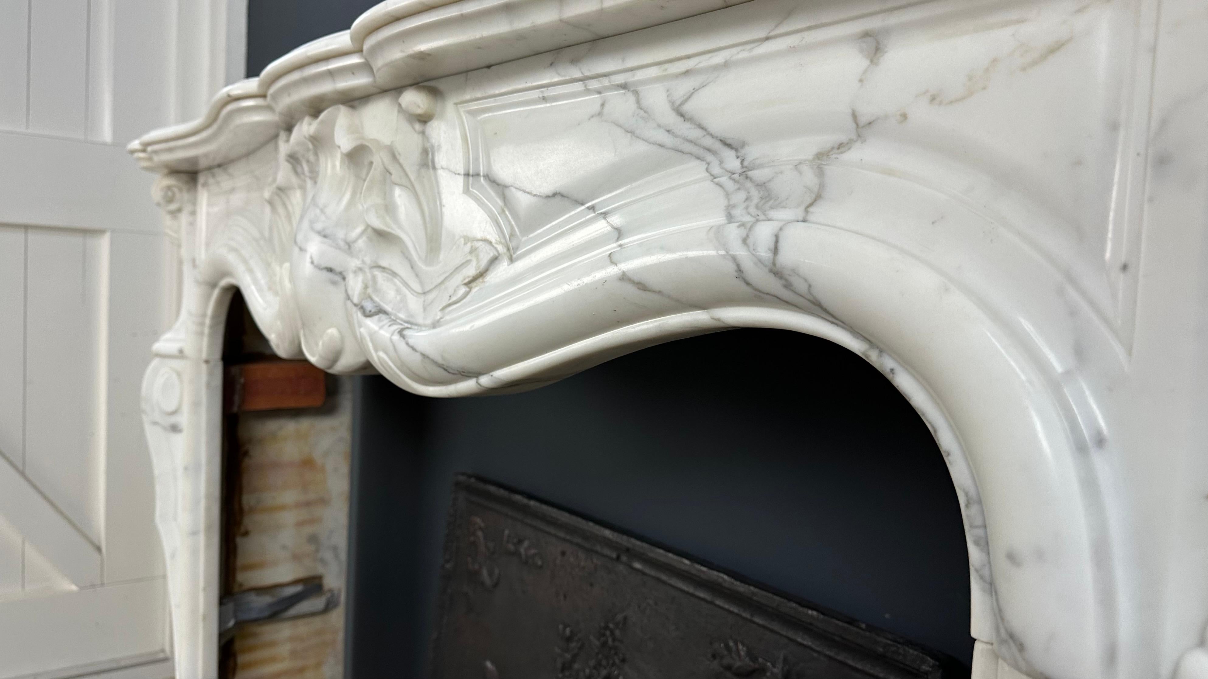 Beautiful Antique Rococo Front Fireplace White Marble For Sale 5