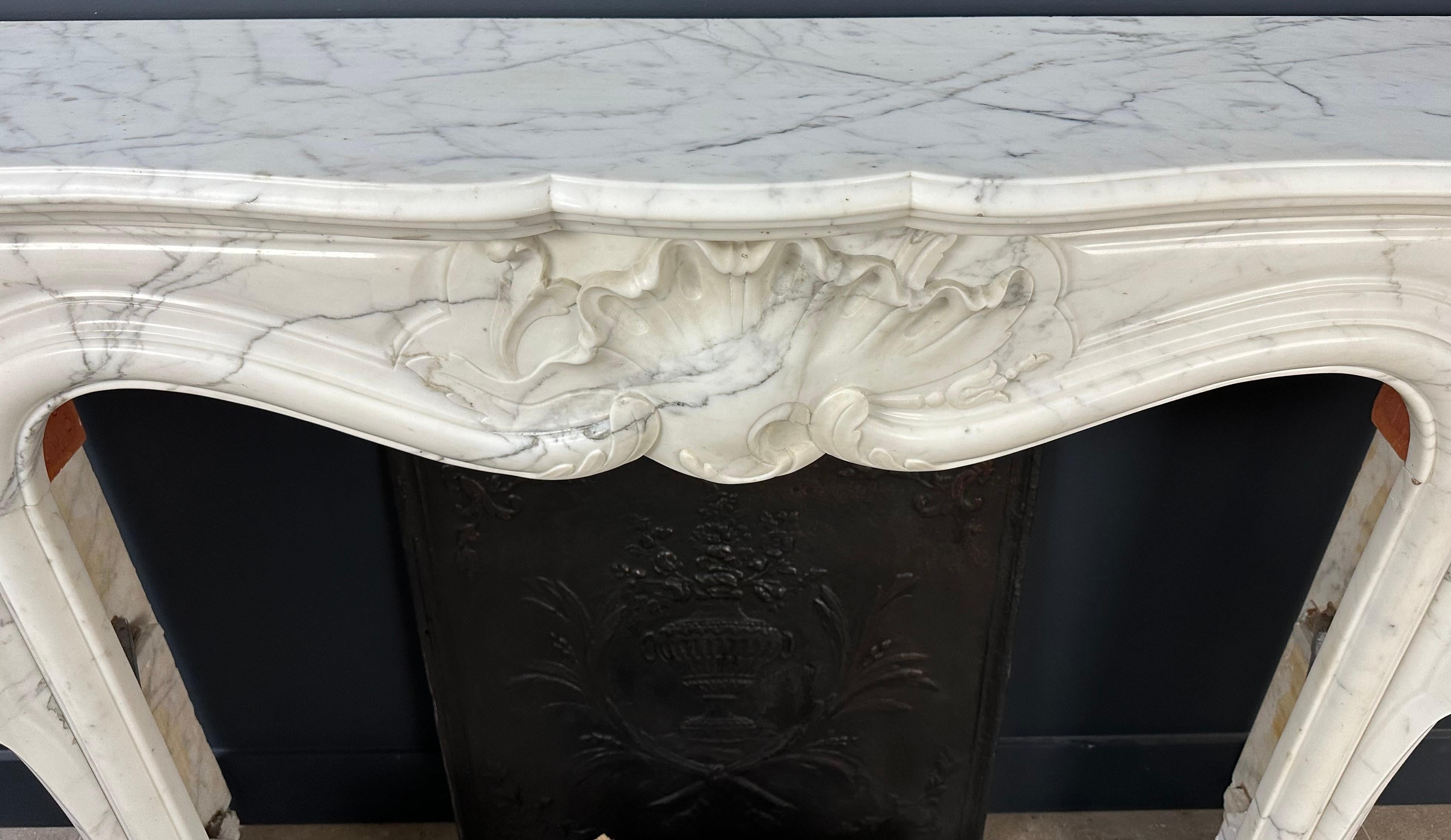Beautiful Antique Rococo Front Fireplace White Marble For Sale 6