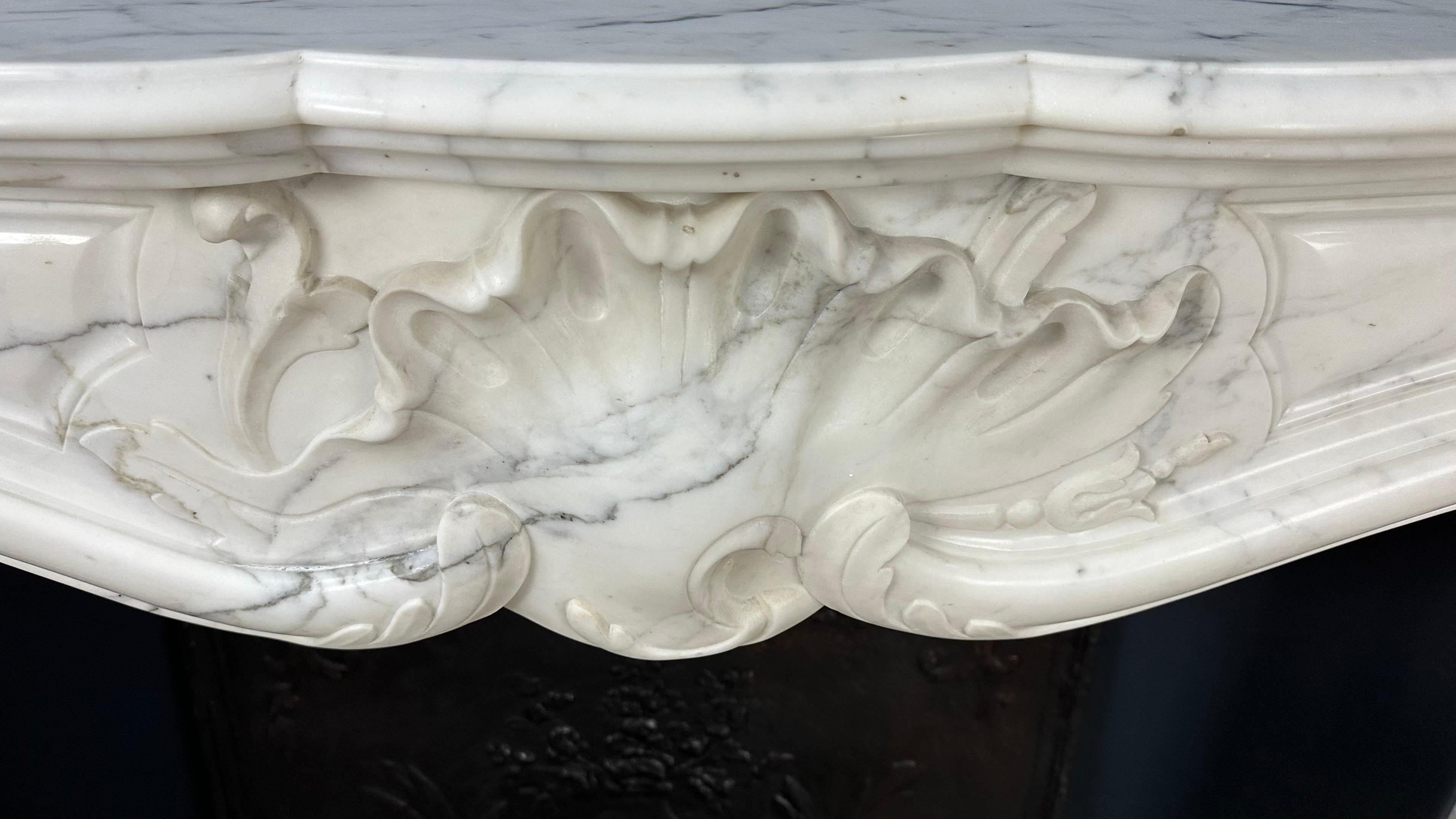 Beautiful Antique Rococo Front Fireplace White Marble For Sale 7