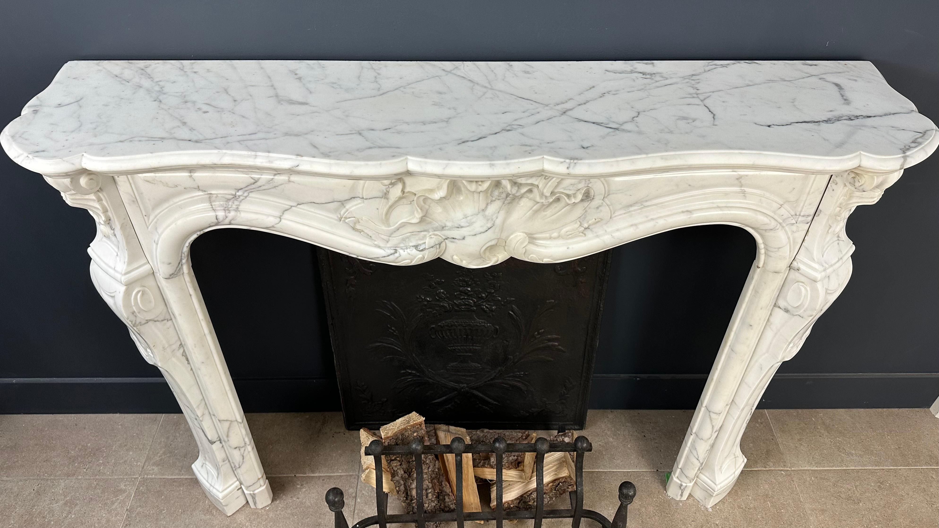 Beautiful Antique Rococo Front Fireplace White Marble For Sale 8