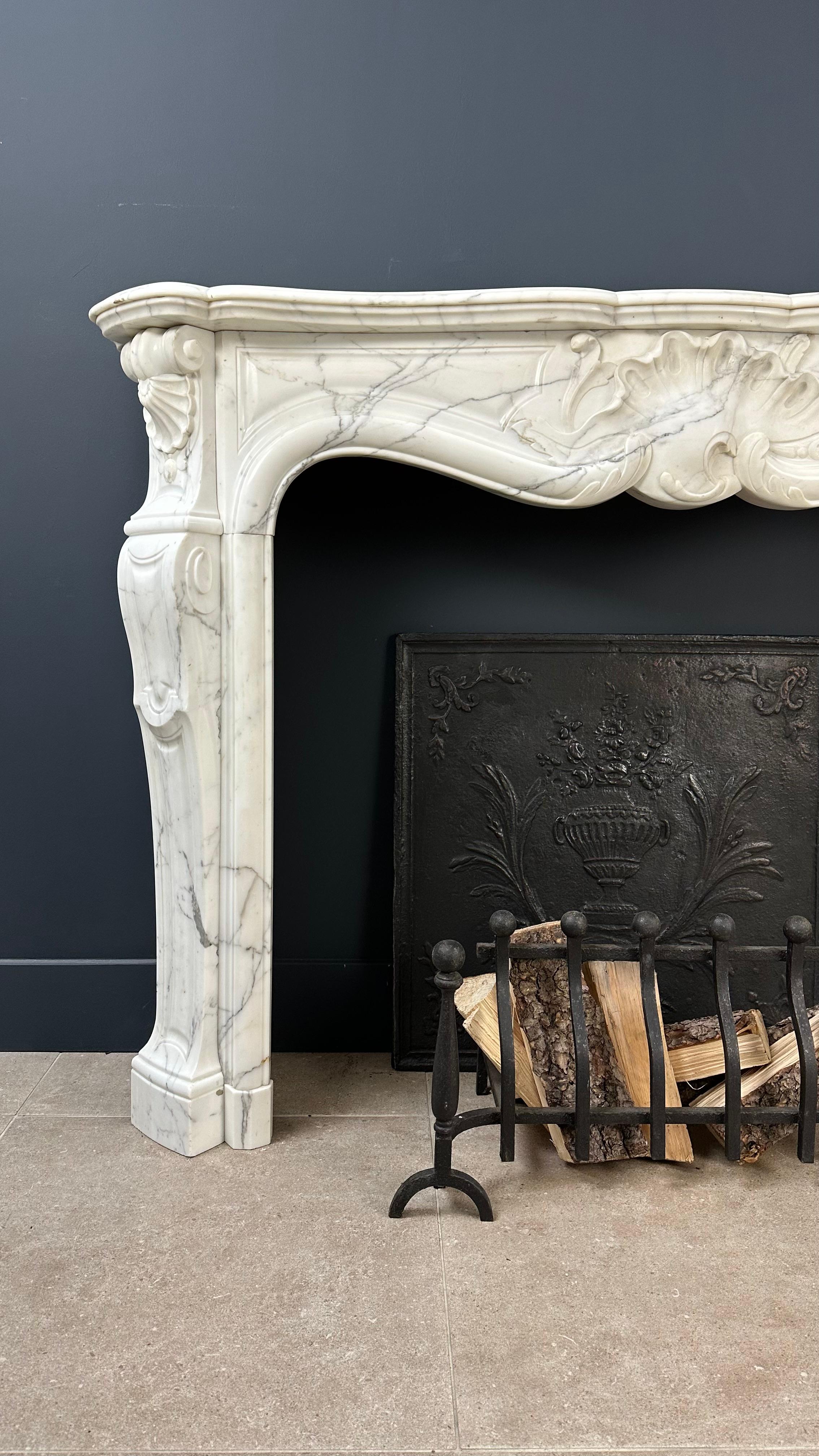 Beautiful Antique Rococo Front Fireplace White Marble For Sale 9