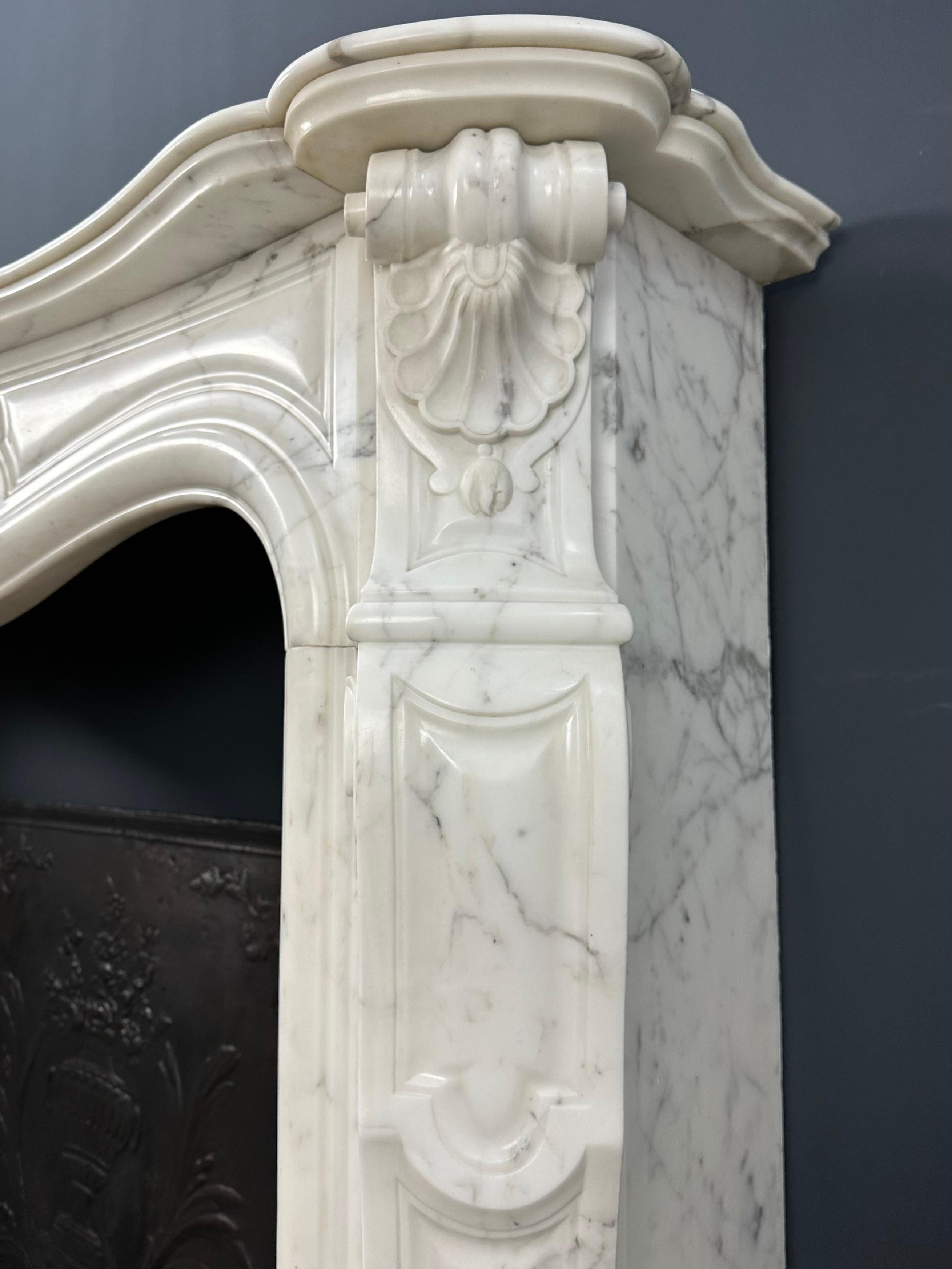 Beautiful Antique Rococo Front Fireplace White Marble For Sale 10