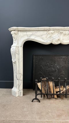 Beautiful Antique Rococo Front Fireplace White Marble