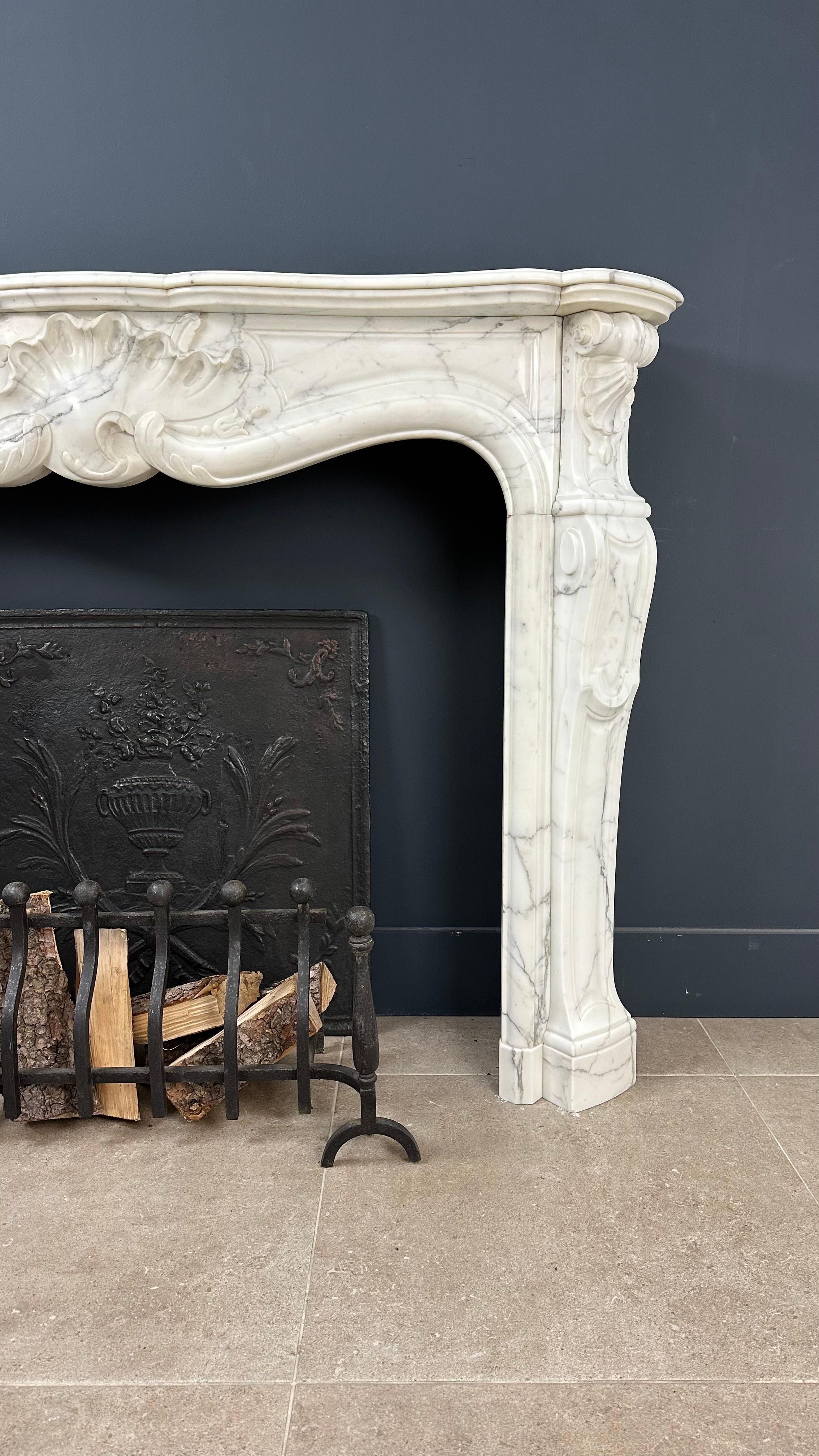 Louis XV Beautiful Antique Rococo Front Fireplace White Marble For Sale