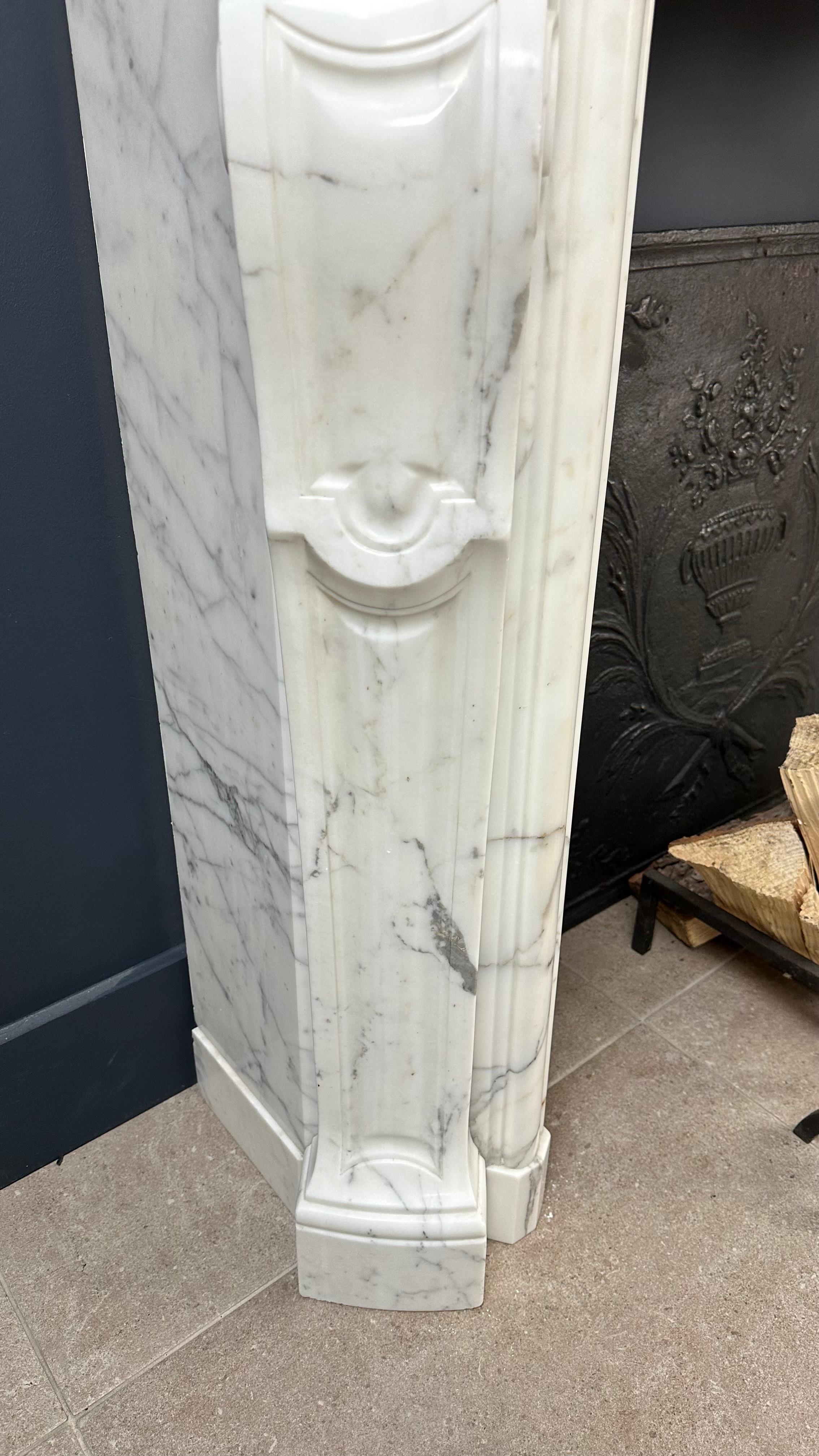 19th Century Beautiful Antique Rococo Front Fireplace White Marble For Sale