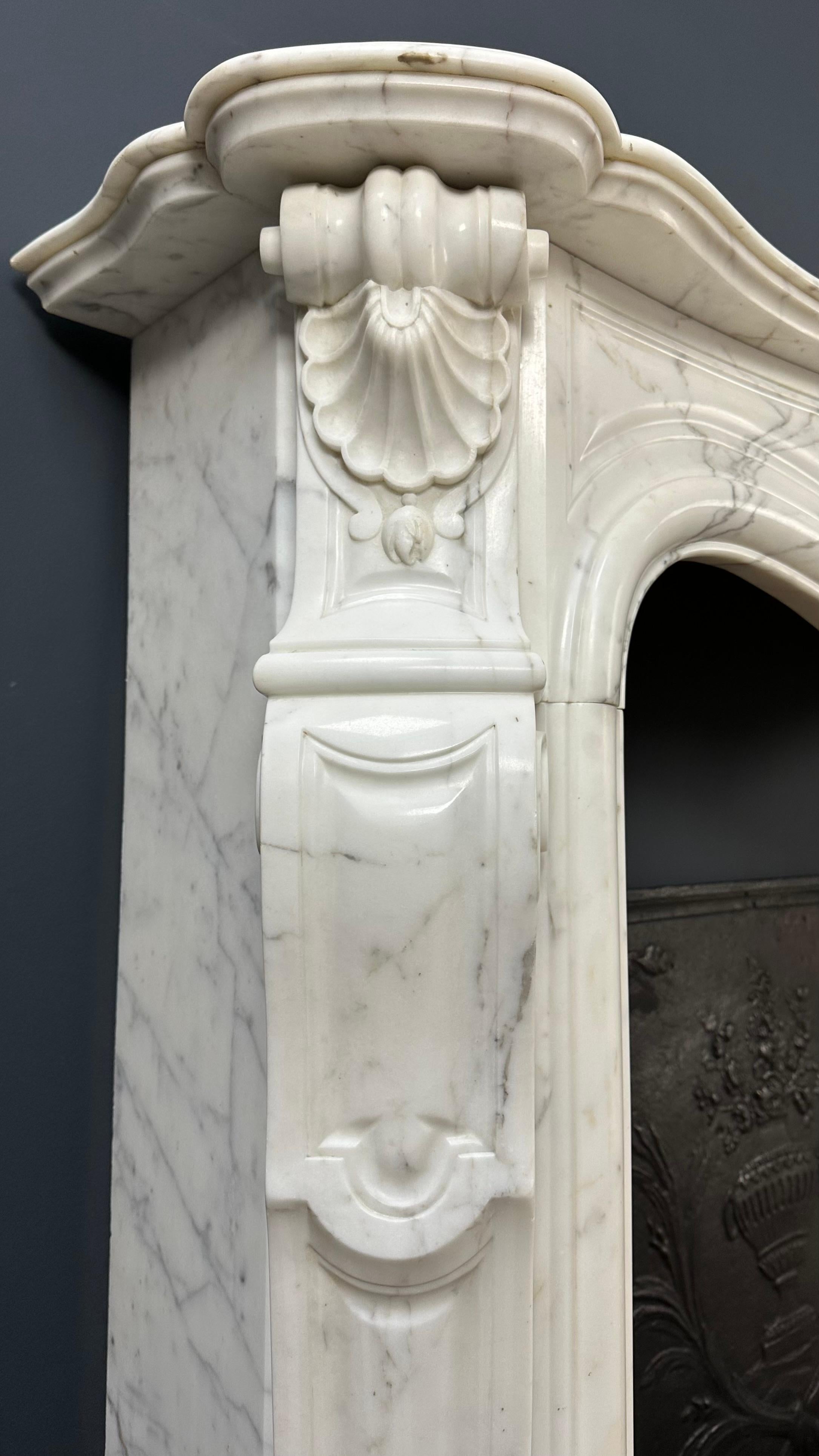 Beautiful Antique Rococo Front Fireplace White Marble For Sale 1