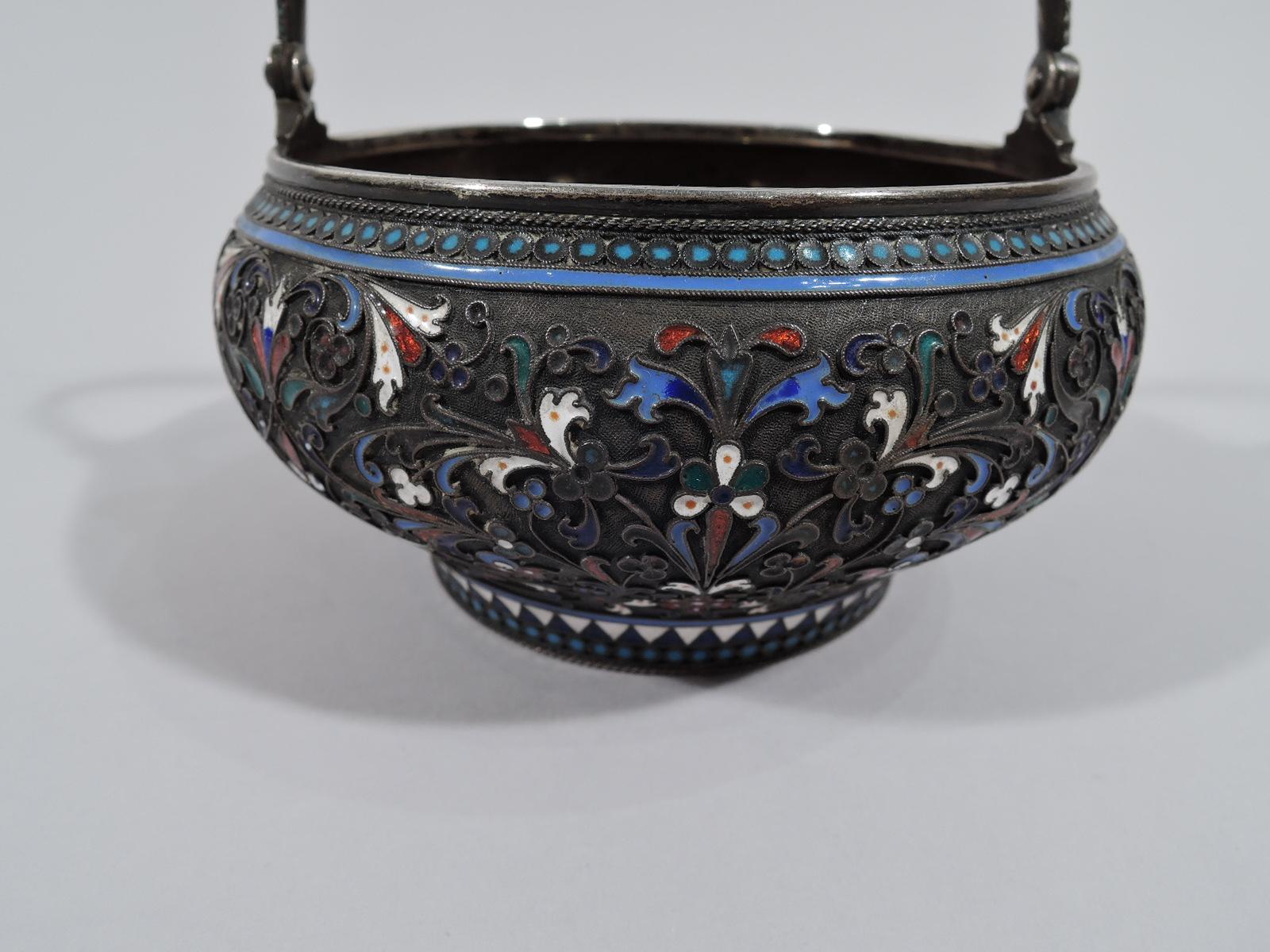 Late 19th Century Beautiful Antique Russian Silver and Enamel Basket