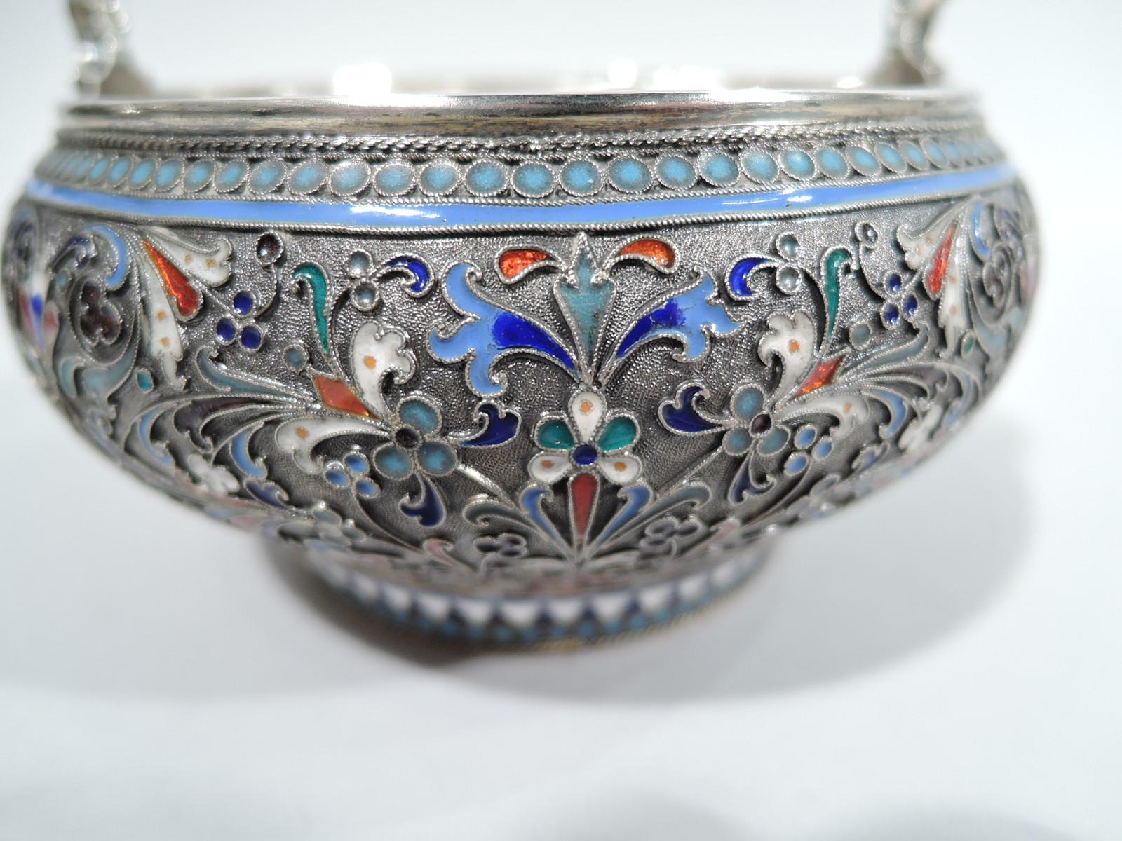 Late 19th Century Beautiful Antique Russian Silver & Enamel Basket