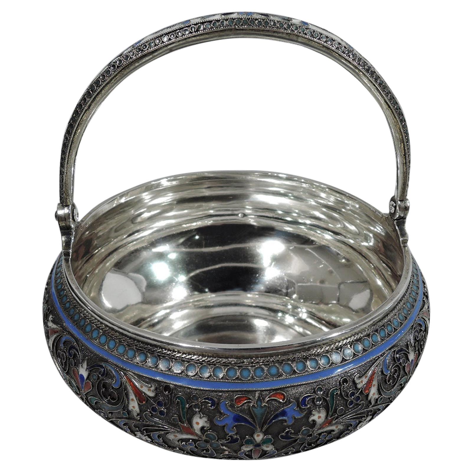 Beautiful Antique Russian Silver & Enamel Basket