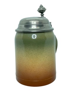 Beautiful Antique Sarreguemines Beer Stein Glazed Ceramic, 1900s