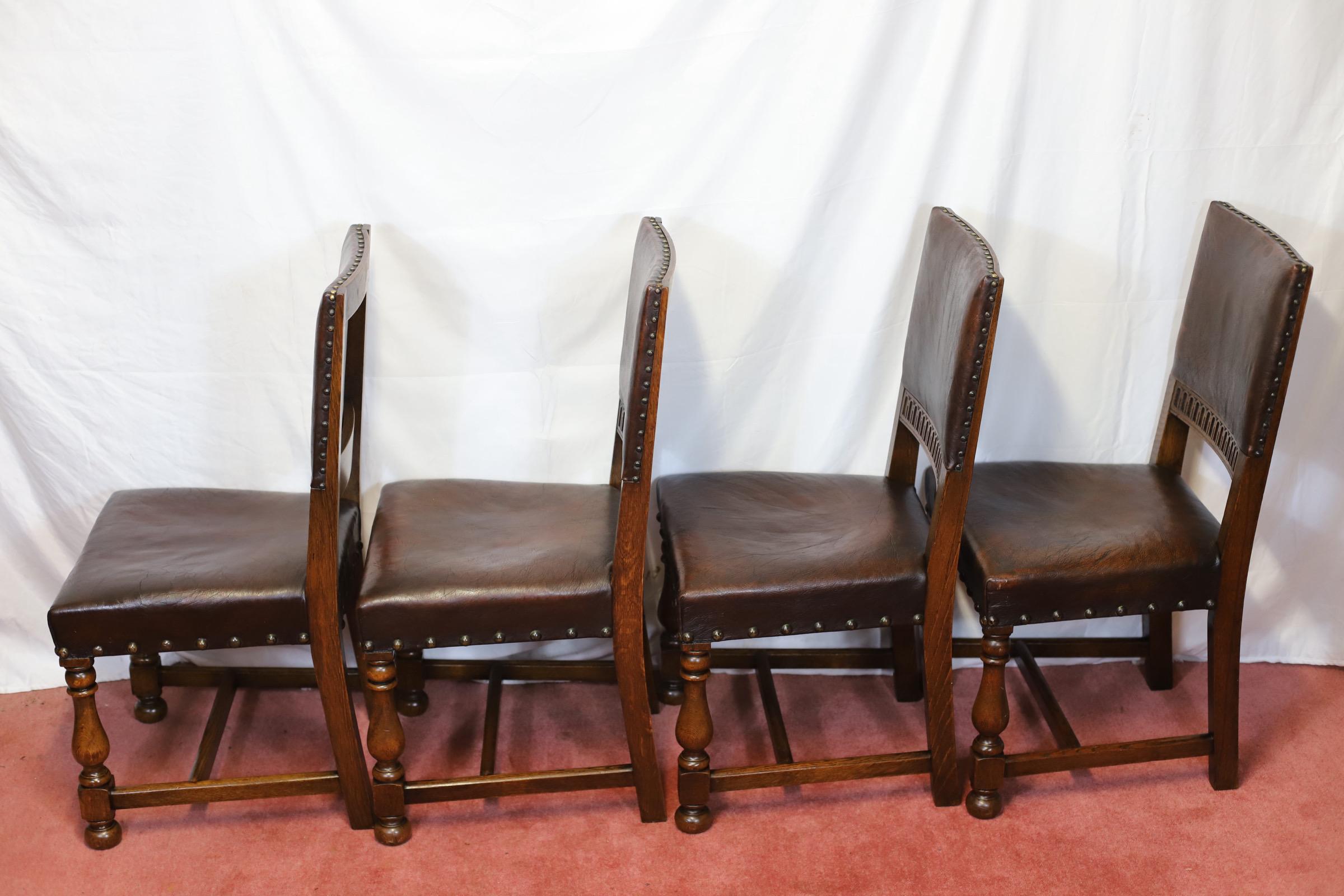 Beautiful Antique Set Of Ten Victorian Oak & Leather Dining Chairs For Sale 4