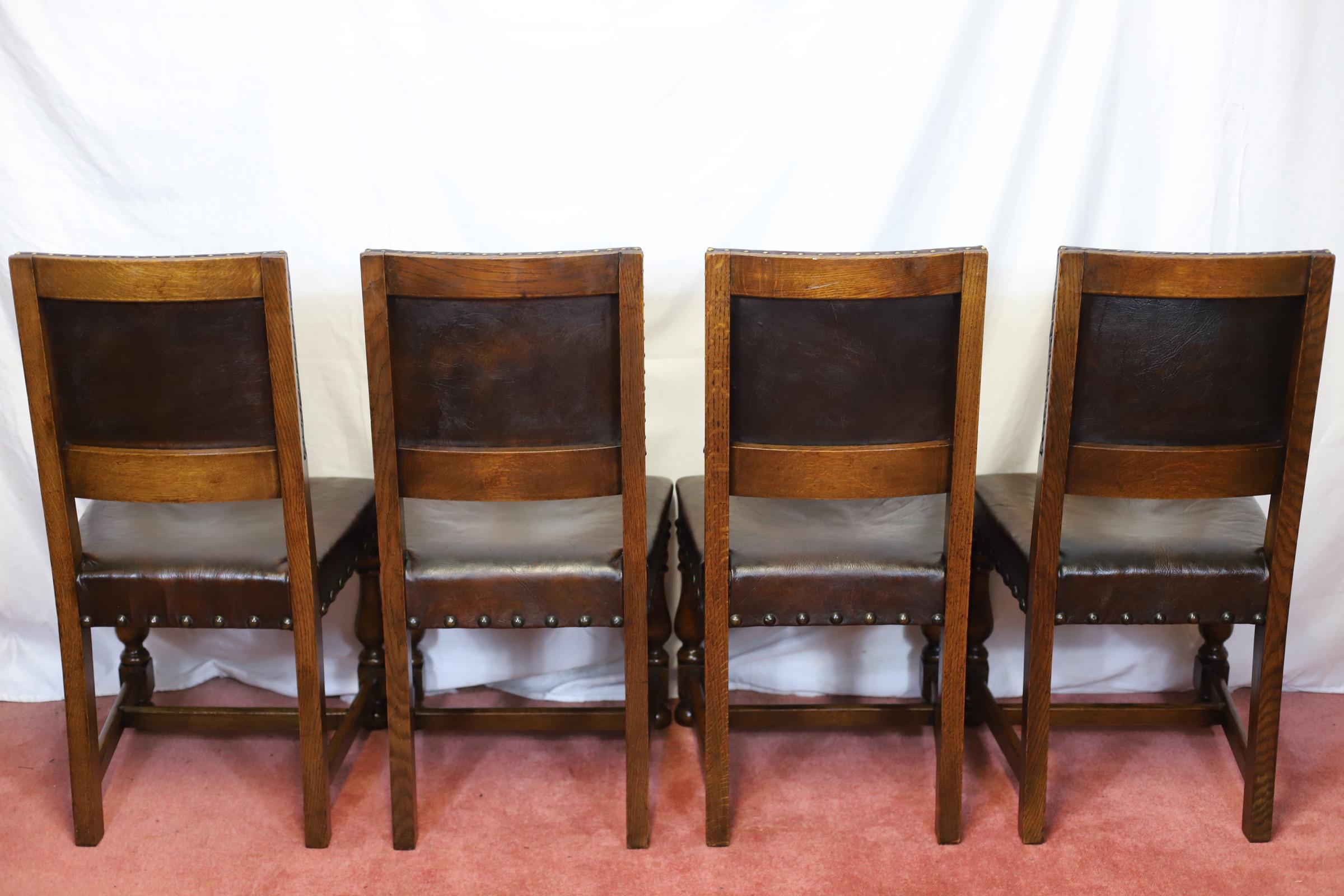 Beautiful Antique Set Of Ten Victorian Oak & Leather Dining Chairs For Sale 5