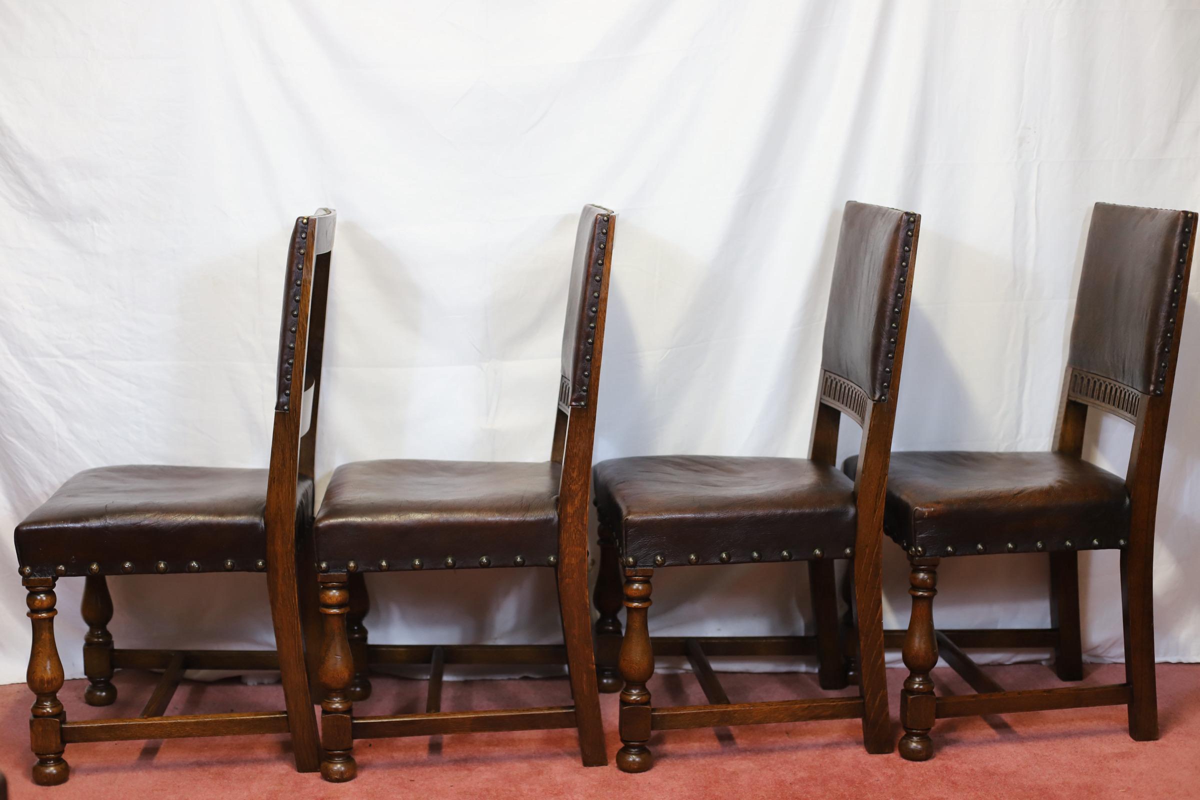 Beautiful Antique Set Of Ten Victorian Oak & Leather Dining Chairs For Sale 6