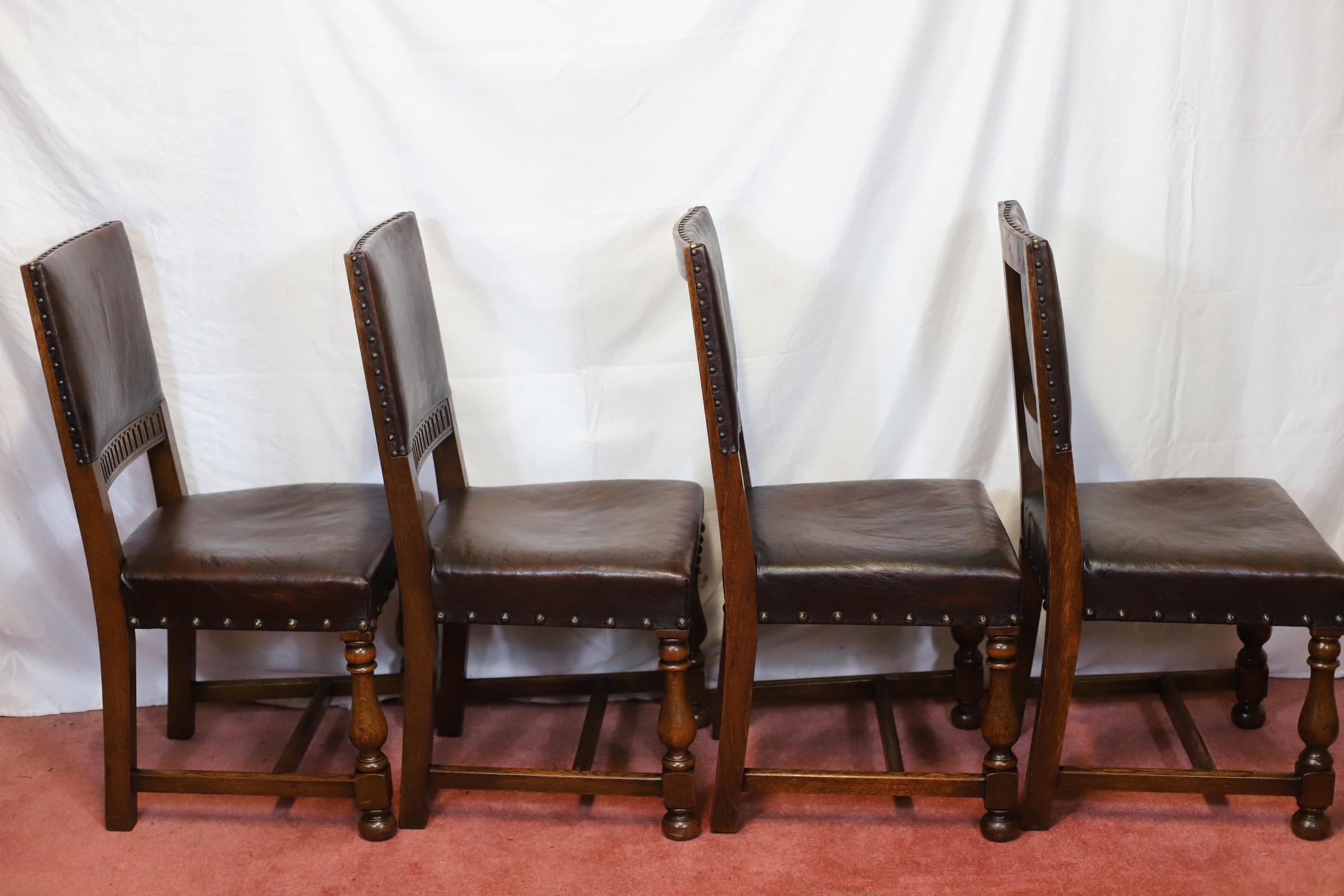 Beautiful Antique Set Of Ten Victorian Oak & Leather Dining Chairs For Sale 7
