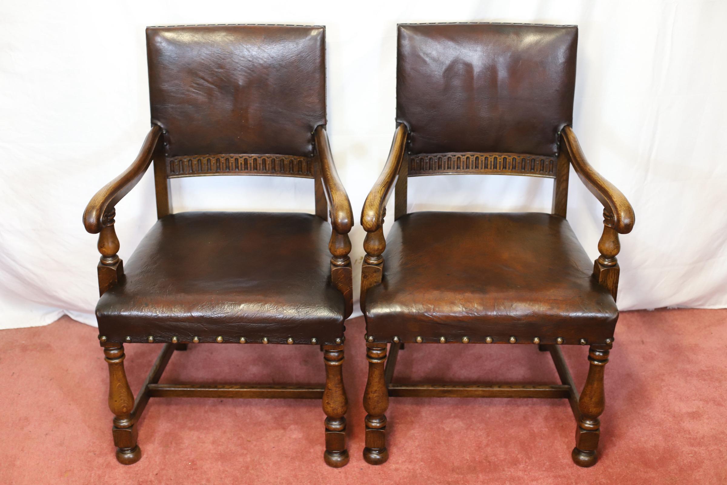 Beautiful Antique Set Of Ten Victorian Oak & Leather Dining Chairs For Sale 9