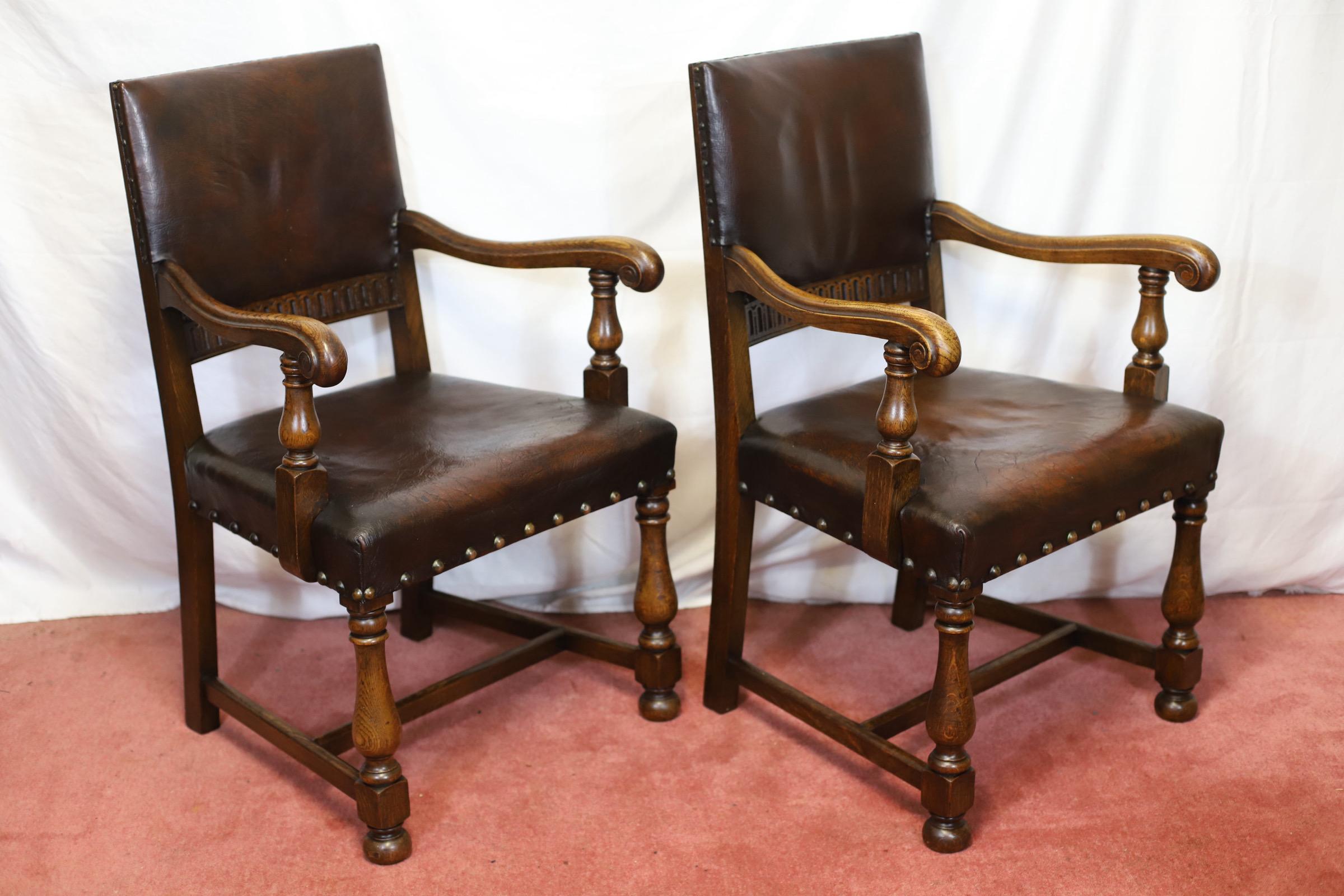 Beautiful Antique Set Of Ten Victorian Oak & Leather Dining Chairs For Sale 10