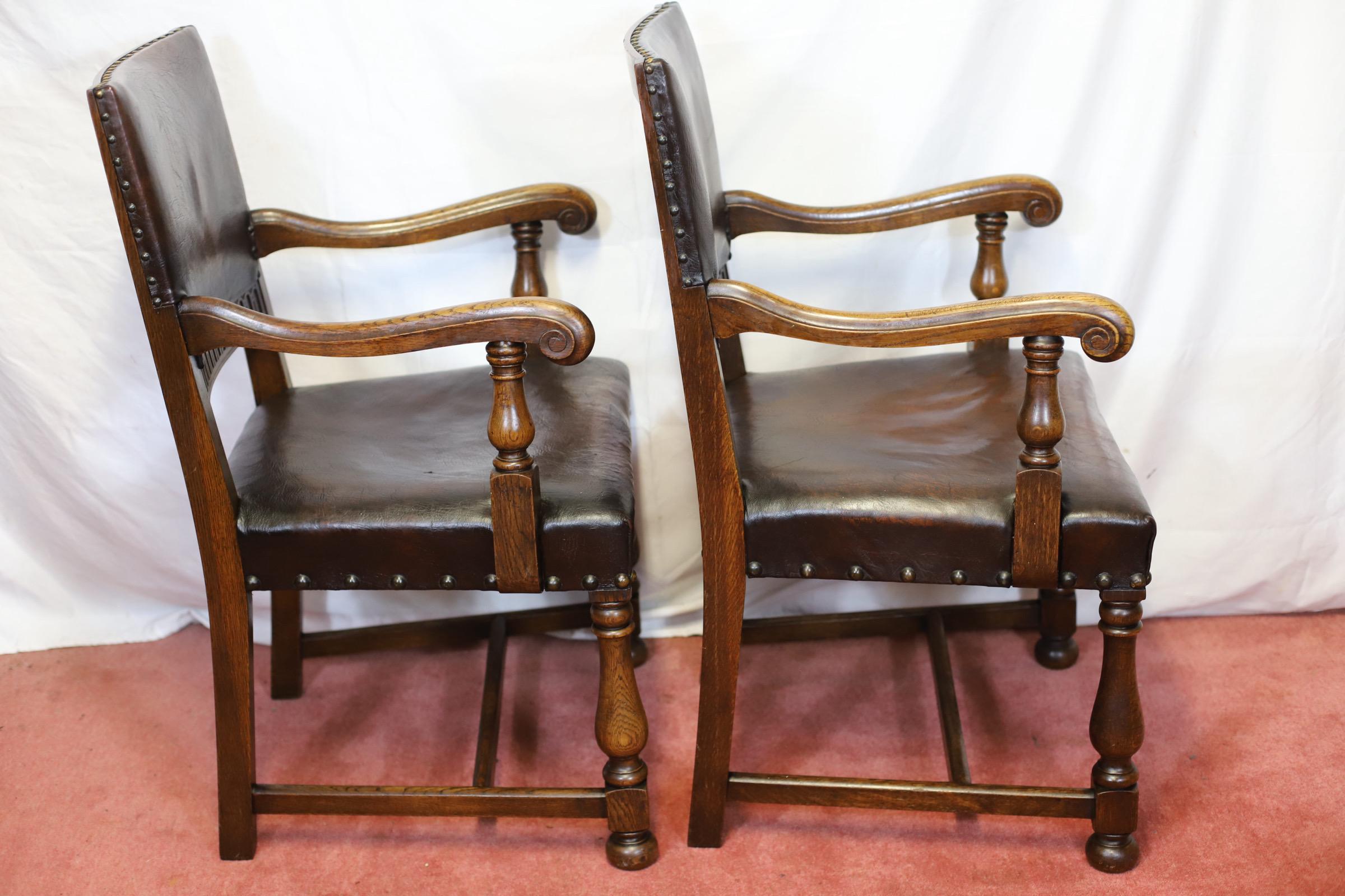 Beautiful Antique Set Of Ten Victorian Oak & Leather Dining Chairs For Sale 11