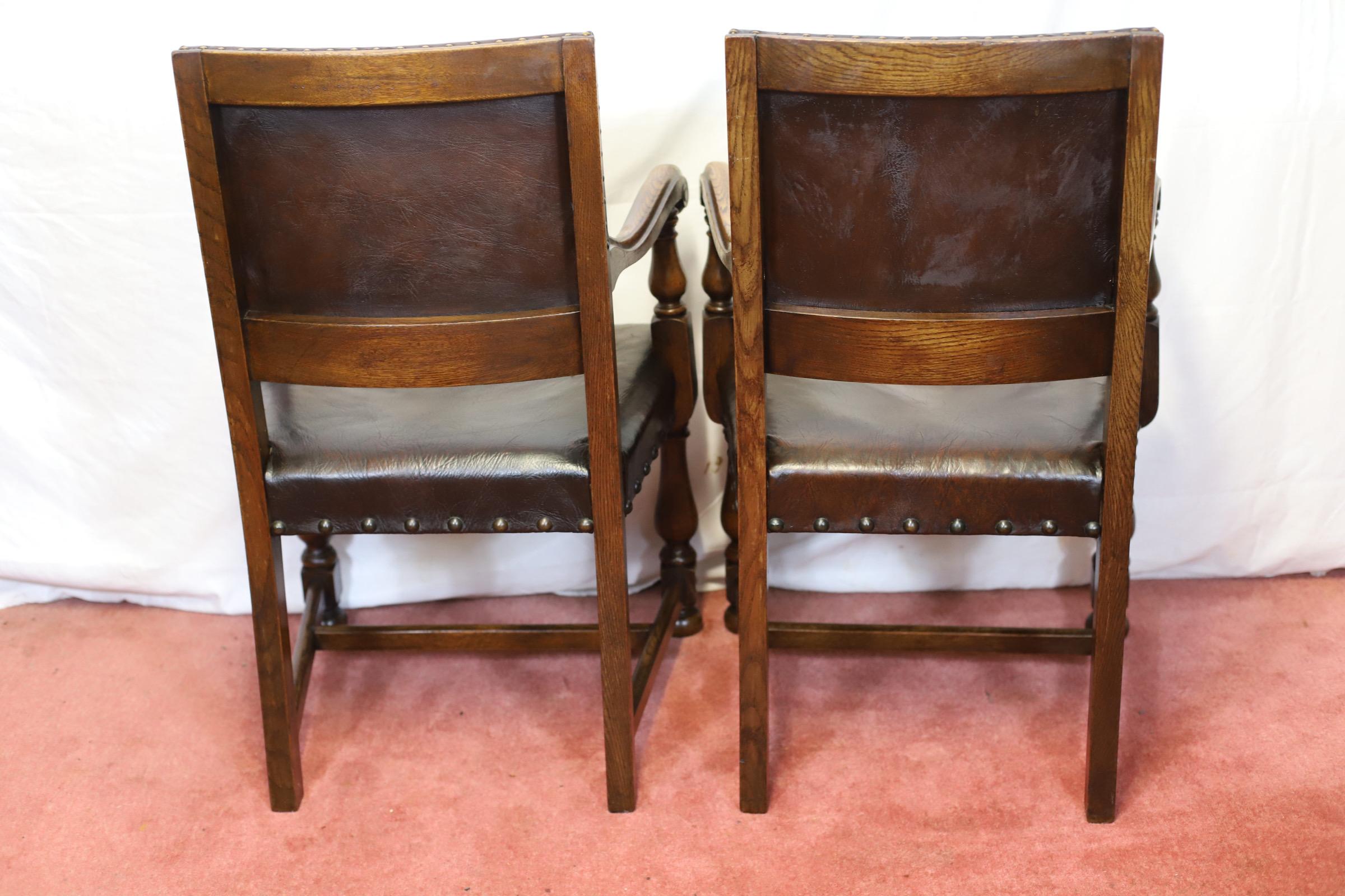 Beautiful Antique Set Of Ten Victorian Oak & Leather Dining Chairs For Sale 12