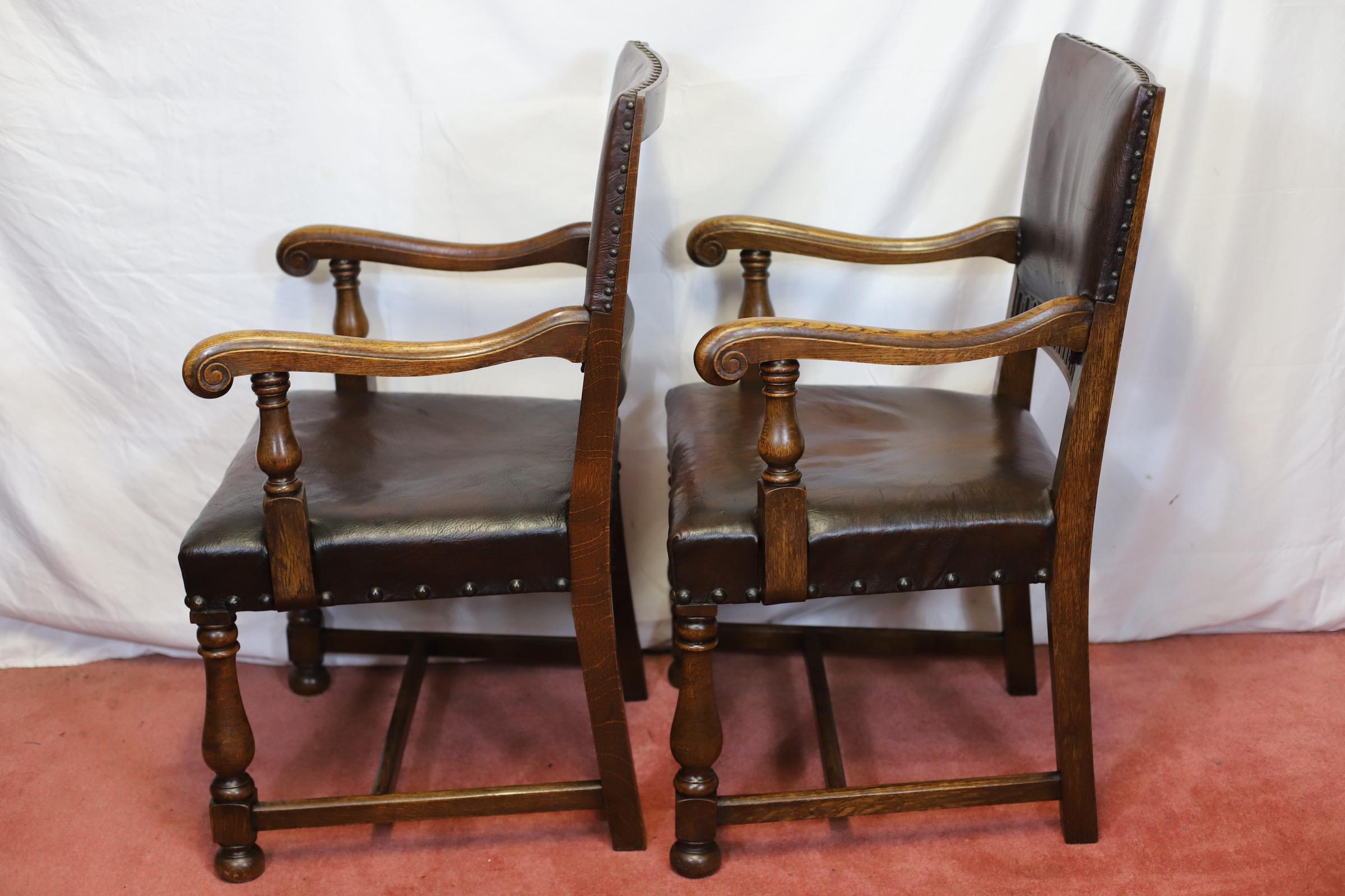 Beautiful Antique Set Of Ten Victorian Oak & Leather Dining Chairs For Sale 13