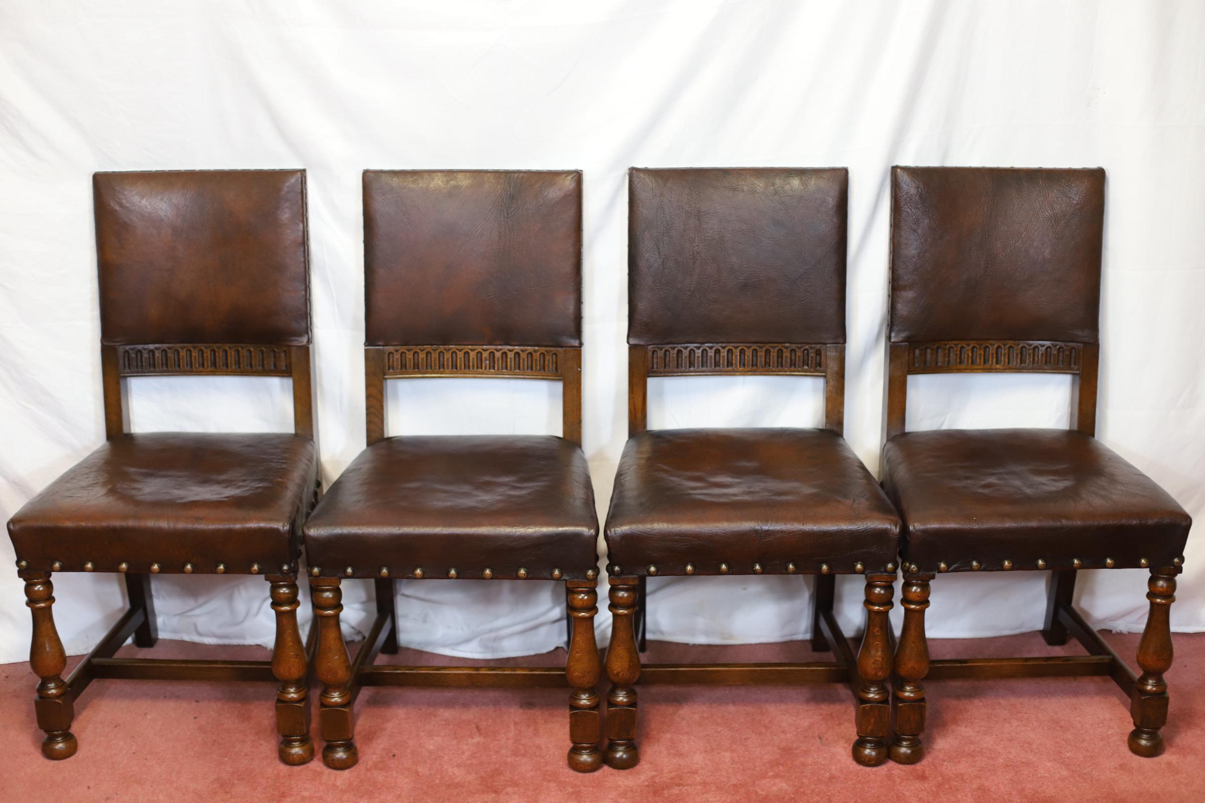 Late Victorian Beautiful Antique Set Of Ten Victorian Oak & Leather Dining Chairs For Sale