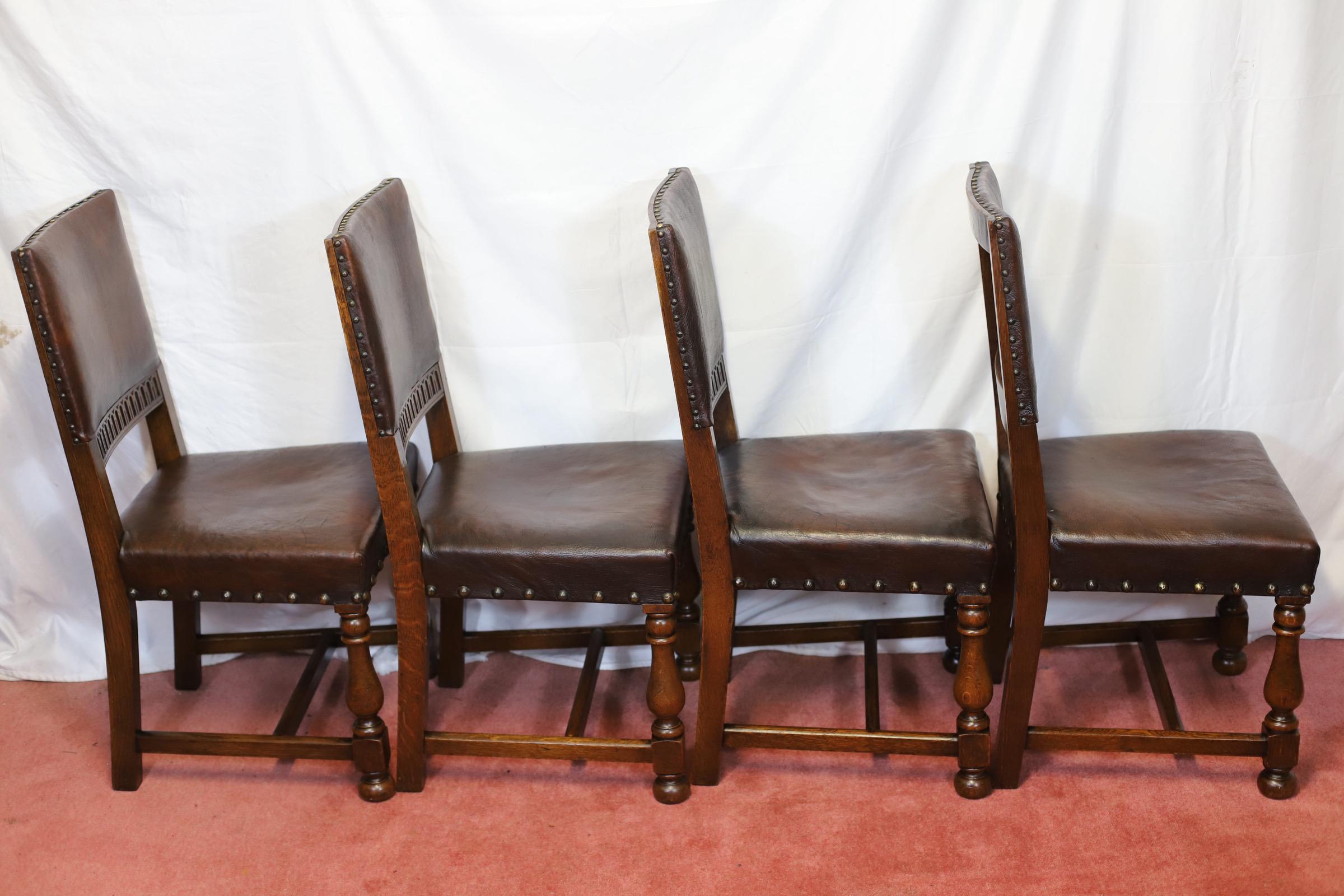 Hand-Crafted Beautiful Antique Set Of Ten Victorian Oak & Leather Dining Chairs For Sale