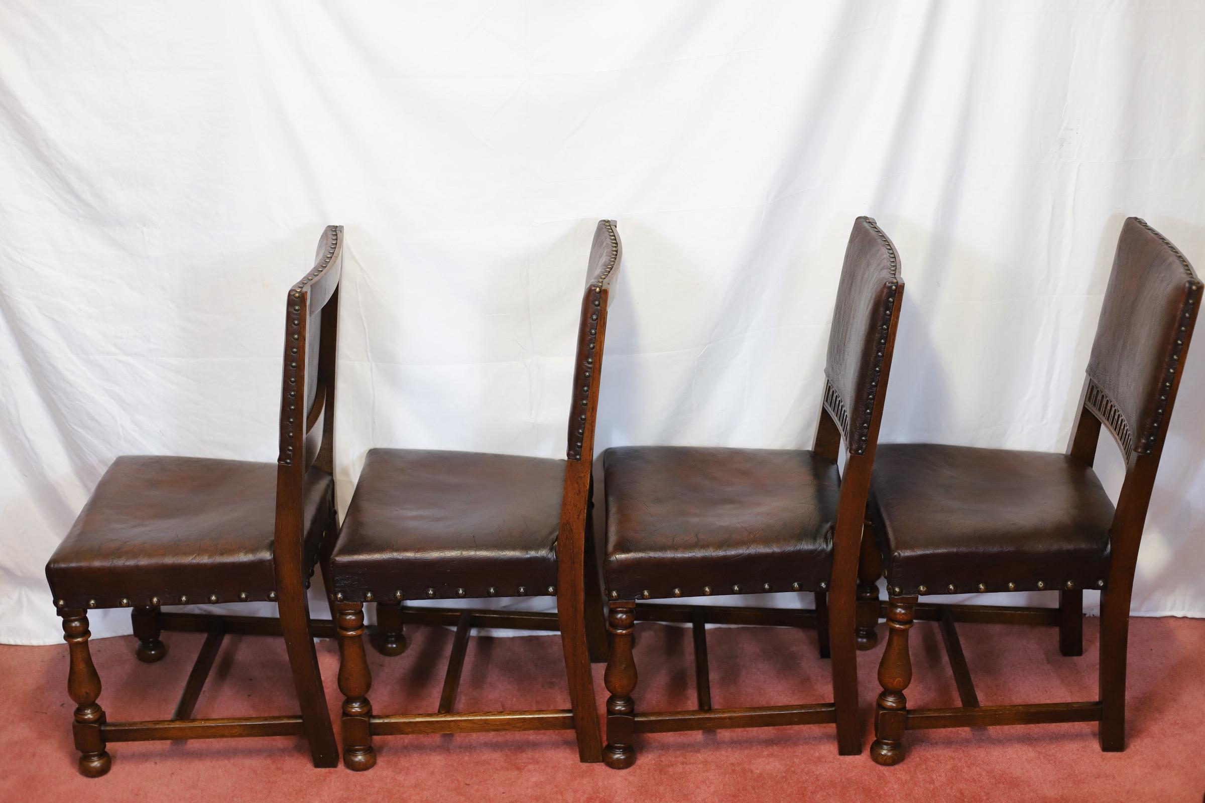 Beautiful Antique Set Of Ten Victorian Oak & Leather Dining Chairs For Sale 1