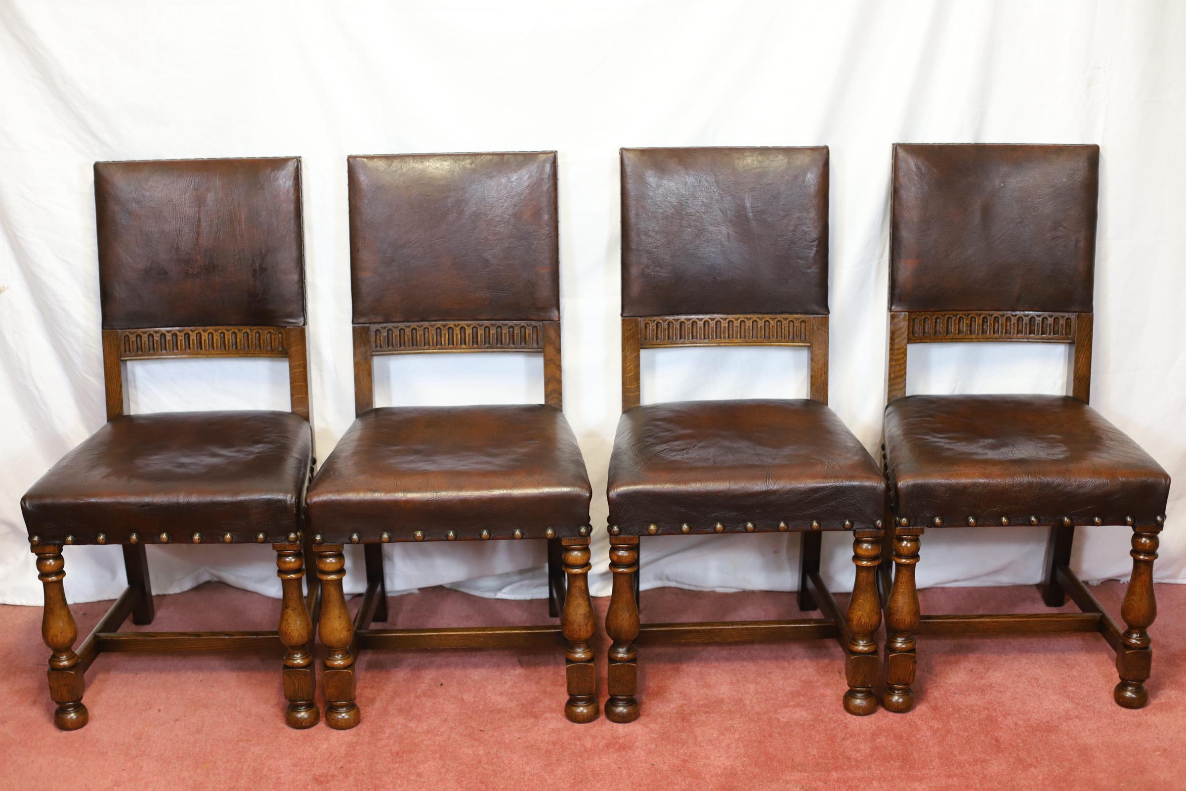 Beautiful Antique Set Of Ten Victorian Oak & Leather Dining Chairs For Sale 2