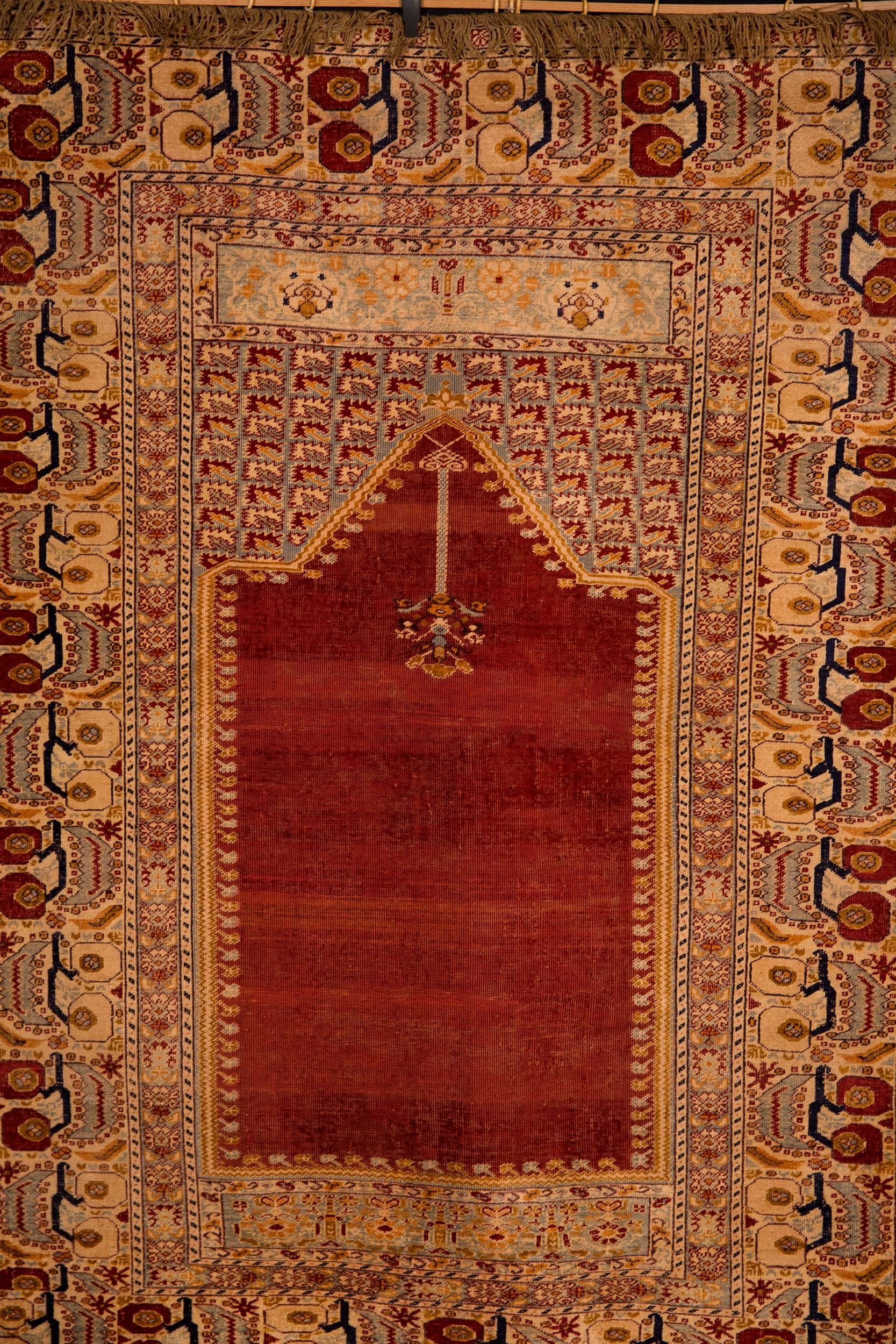 Hand-Knotted Beautiful Antique Silk Carpet, circa 1900