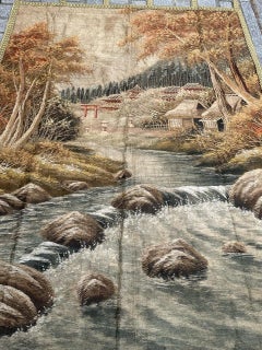 Beautiful antique silk Japanese Embroidery «village»