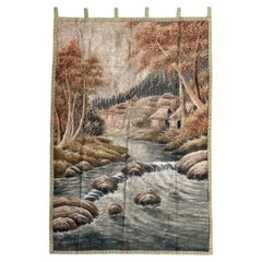 Beautiful antique silk Japanese Embroidery «village»